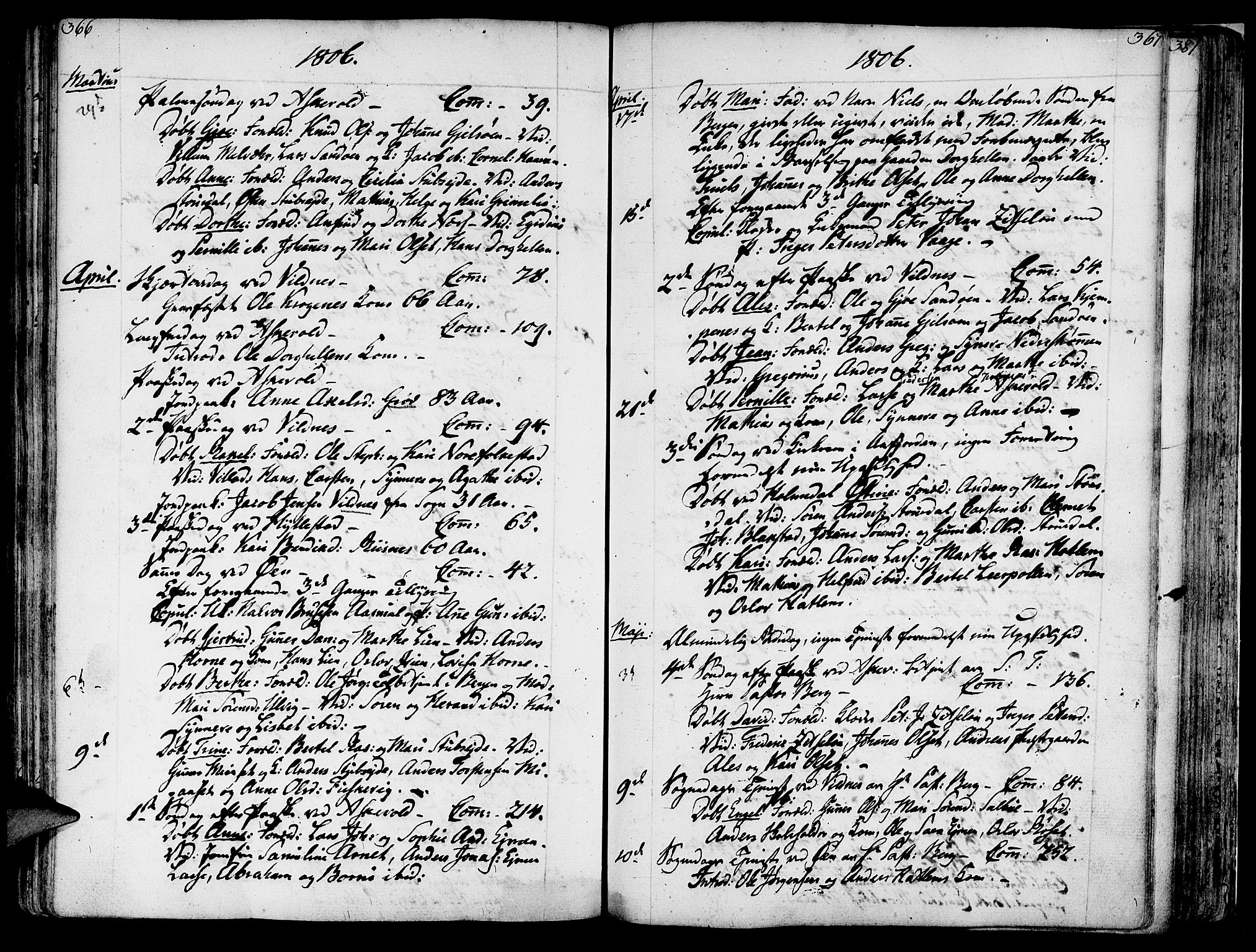 Askvoll sokneprestembete, SAB/A-79501/H/Haa/Haaa/L0009: Parish register (official) no. A 9, 1776-1821, p. 366-367