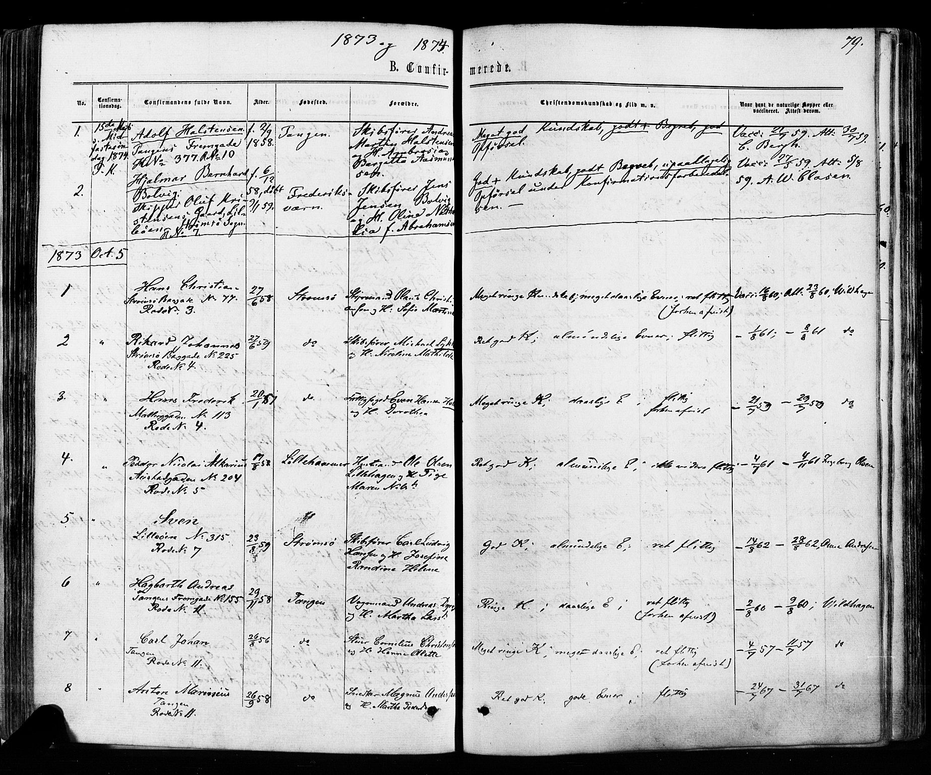 Strømsø kirkebøker, AV/SAKO-A-246/F/Fa/L0018: Parish register (official) no. I 18, 1865-1878, p. 79