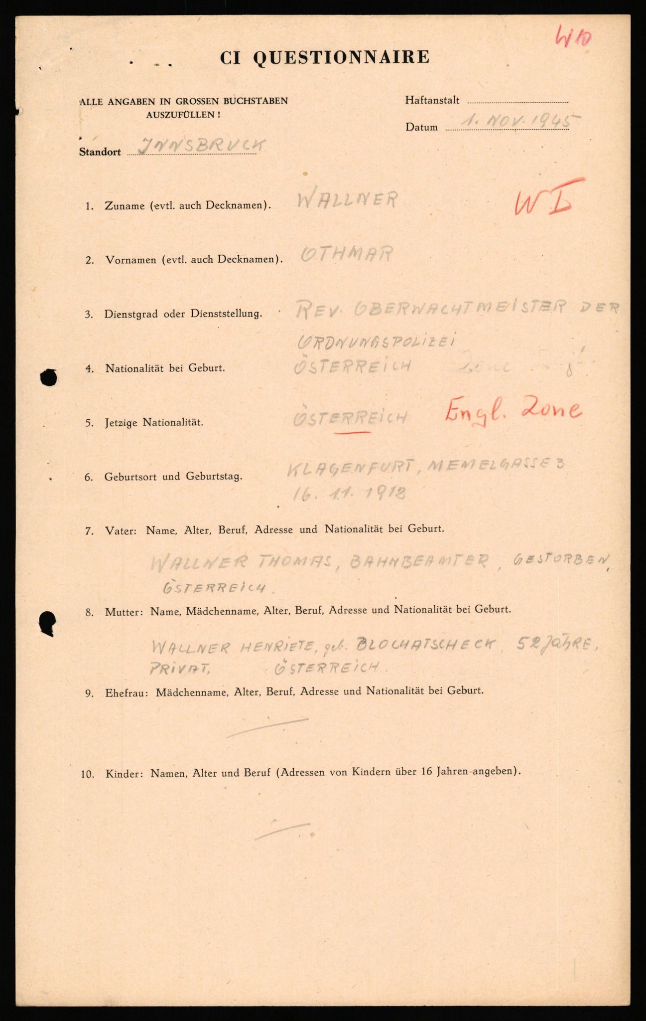 Forsvaret, Forsvarets overkommando II, AV/RA-RAFA-3915/D/Db/L0040: CI Questionaires. Tyske okkupasjonsstyrker i Norge. Østerrikere., 1945-1946, p. 360