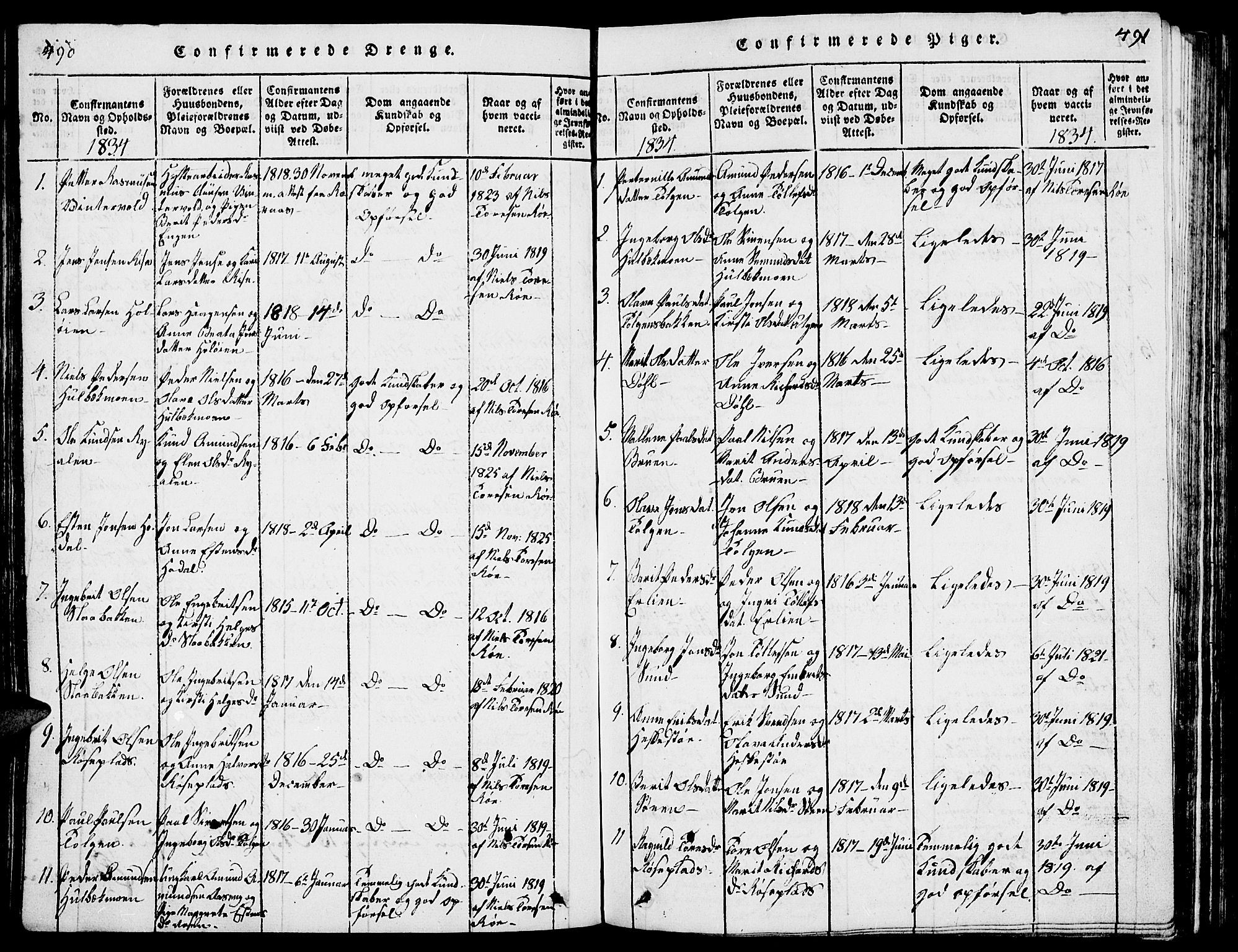 Tolga prestekontor, AV/SAH-PREST-062/L/L0001: Parish register (copy) no. 1, 1814-1877, p. 490-491