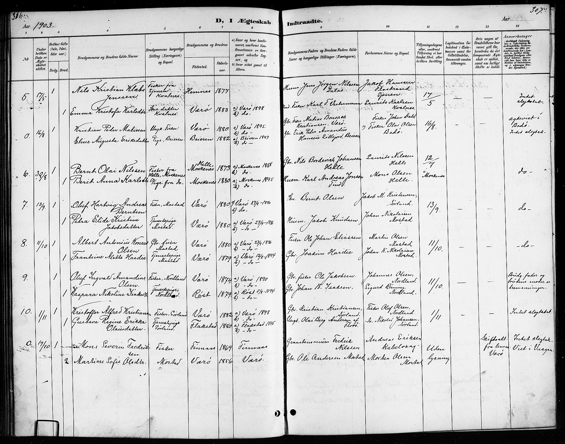 Ministerialprotokoller, klokkerbøker og fødselsregistre - Nordland, AV/SAT-A-1459/807/L0123: Parish register (copy) no. 807C01, 1884-1910, p. 306-307