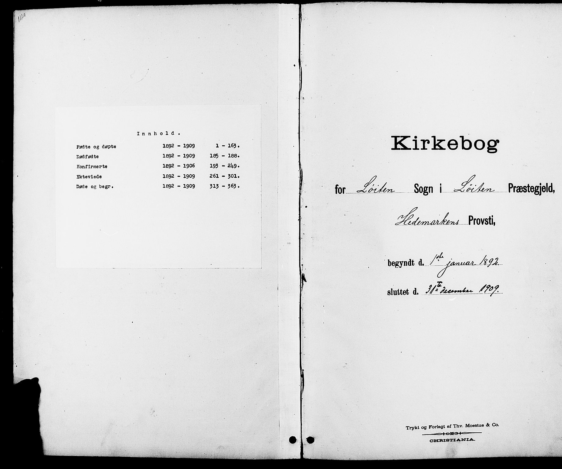 Løten prestekontor, SAH/PREST-022/L/La/L0006: Parish register (copy) no. 6, 1892-1909