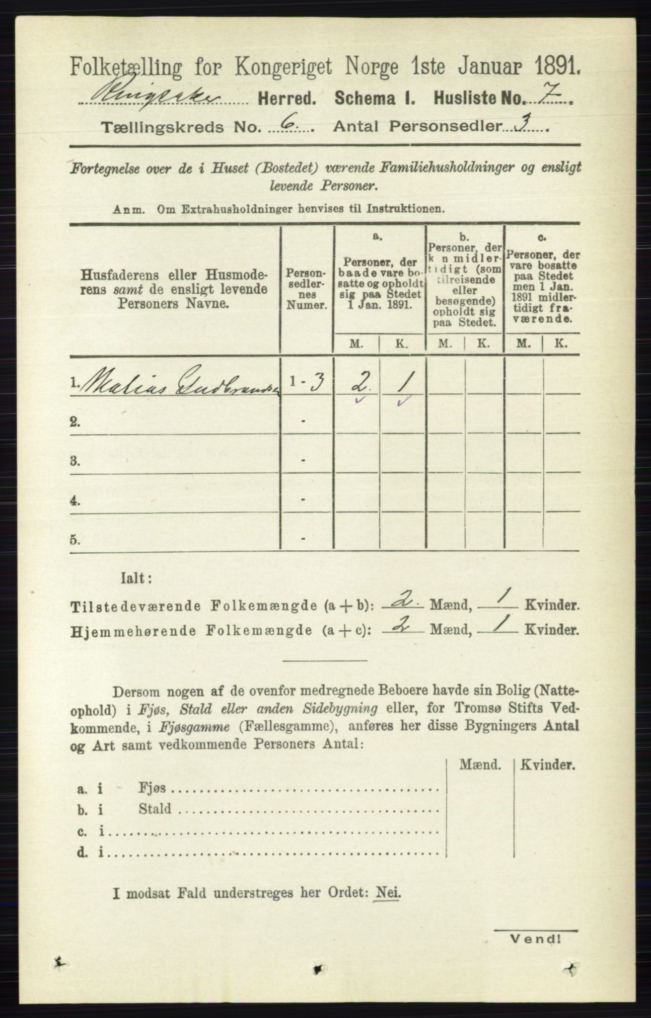 RA, 1891 census for 0412 Ringsaker, 1891, p. 3092