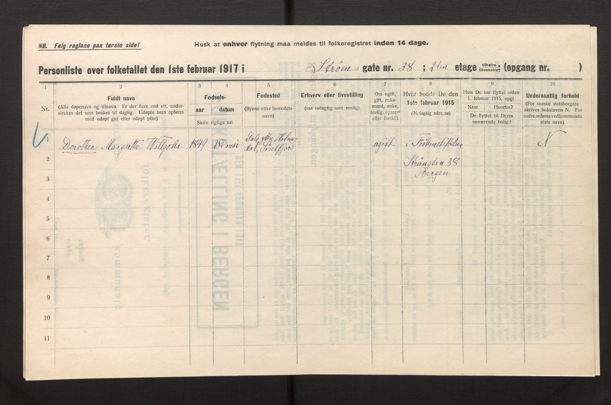 SAB, Municipal Census 1917 for Bergen, 1917, p. 38845