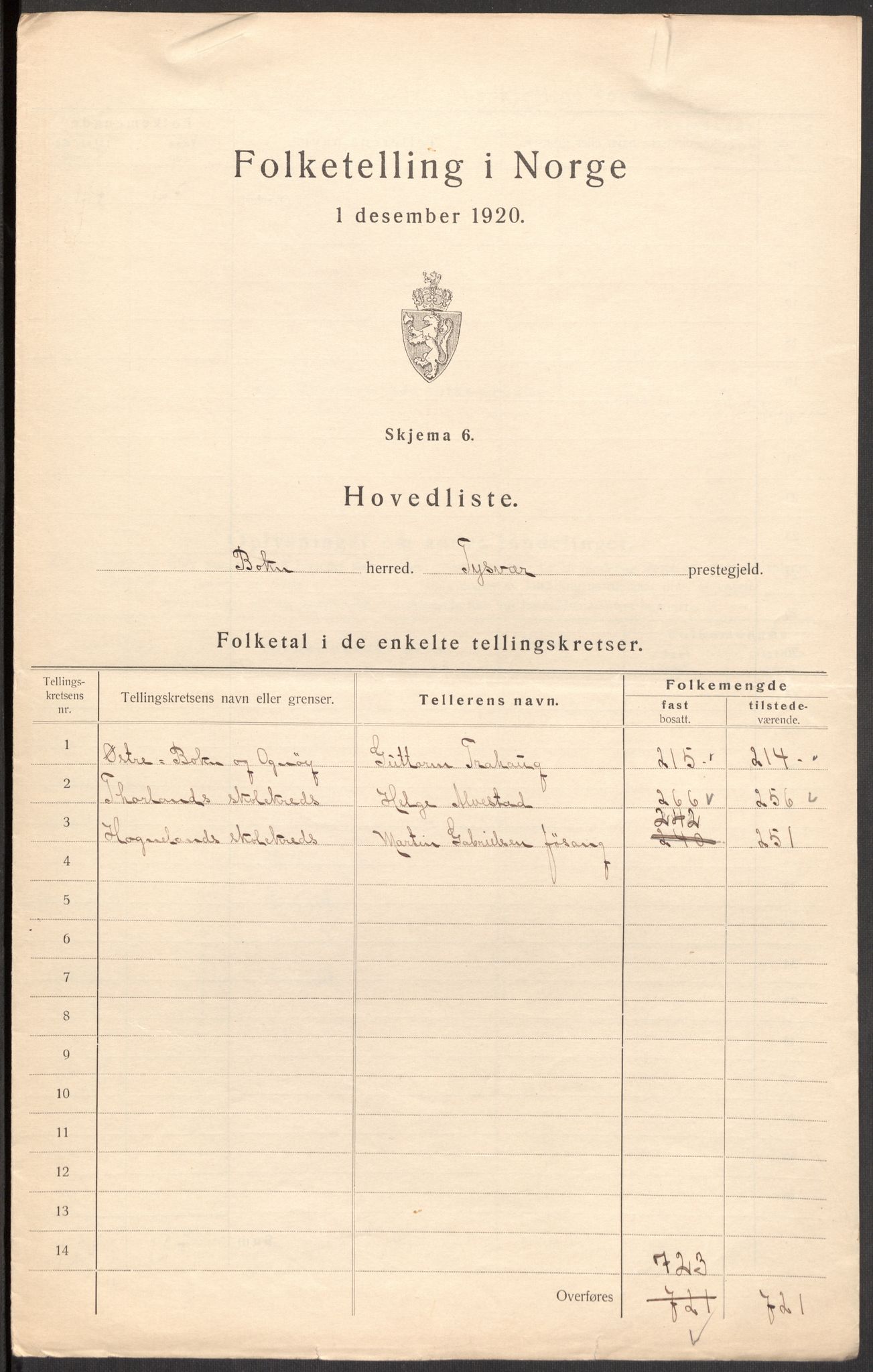 SAST, 1920 census for Bokn, 1920, p. 6