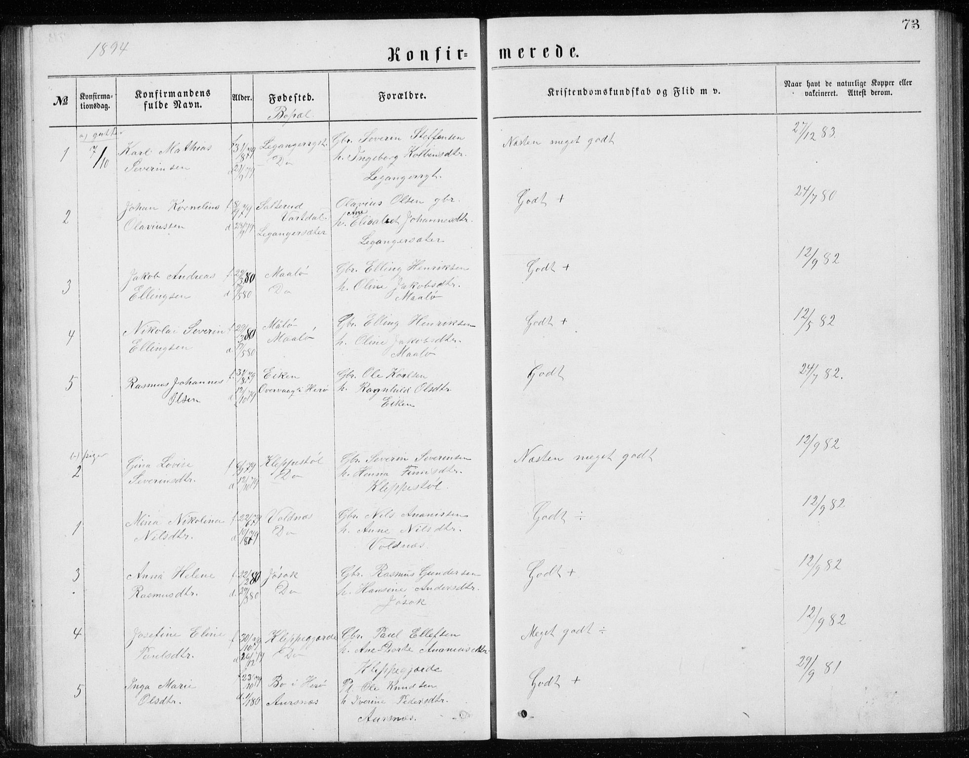 Ministerialprotokoller, klokkerbøker og fødselsregistre - Møre og Romsdal, AV/SAT-A-1454/508/L0097: Parish register (copy) no. 508C01, 1873-1897, p. 73