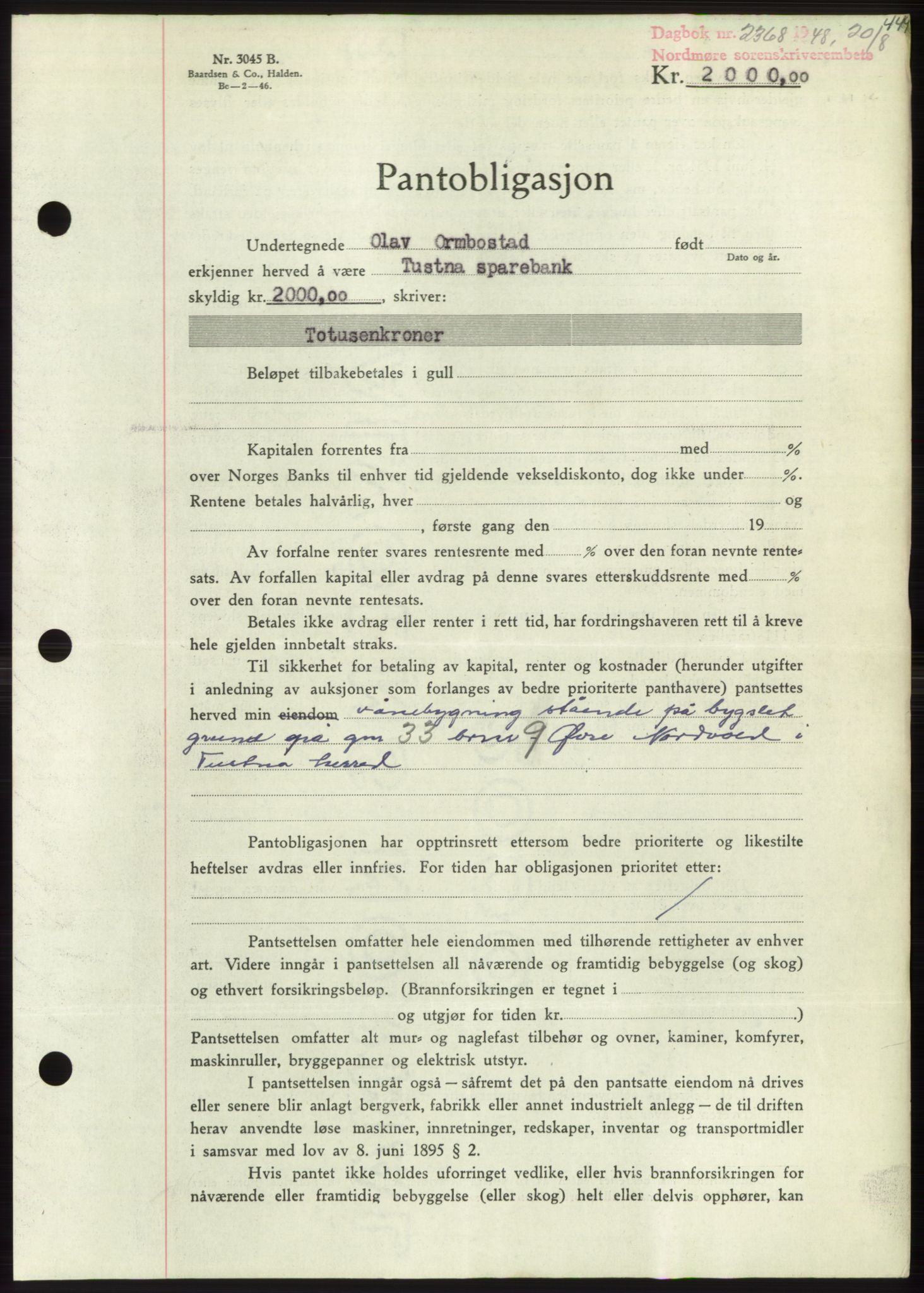 Nordmøre sorenskriveri, AV/SAT-A-4132/1/2/2Ca: Mortgage book no. B99, 1948-1948, Diary no: : 2368/1948