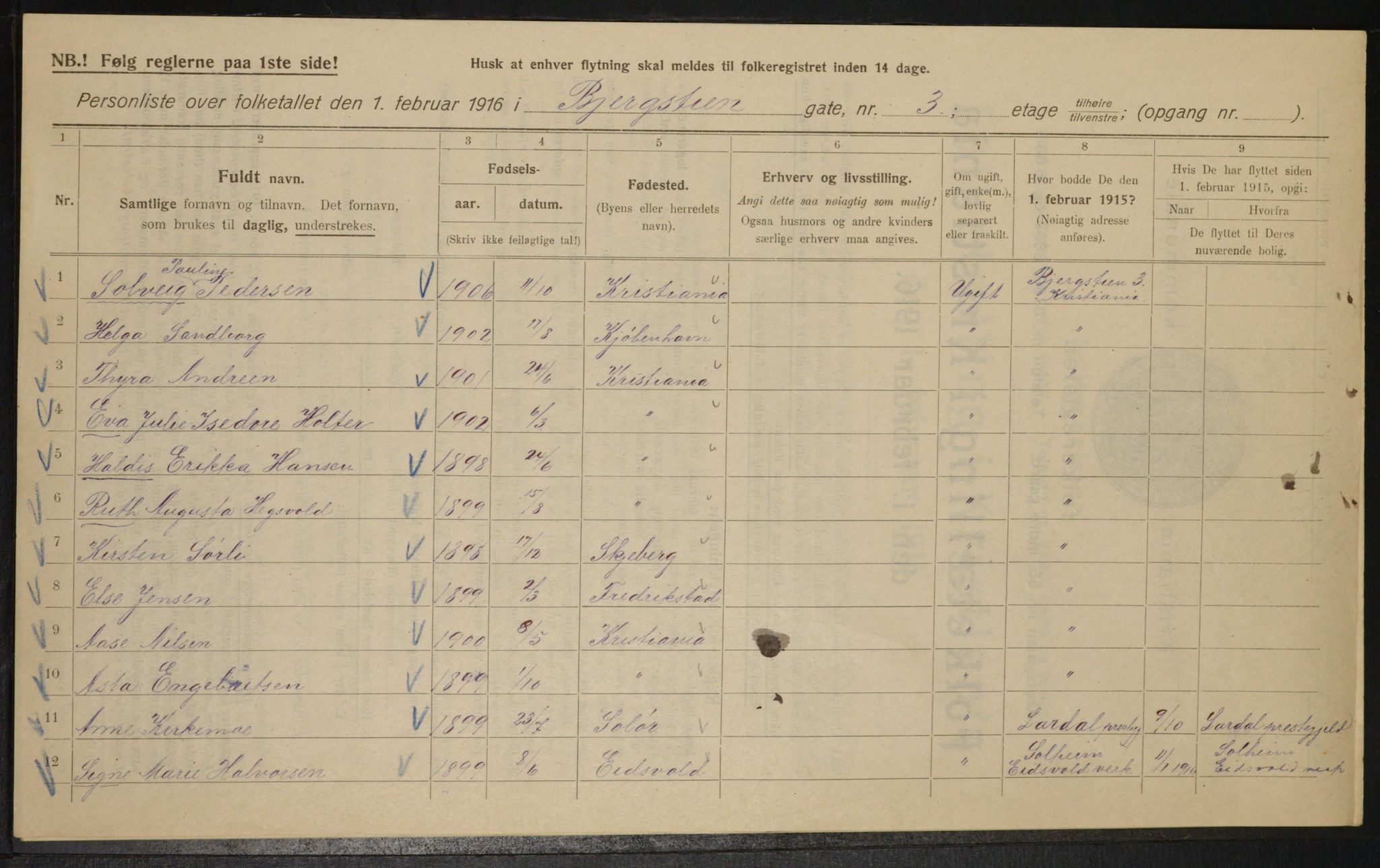 OBA, Municipal Census 1916 for Kristiania, 1916, p. 4397