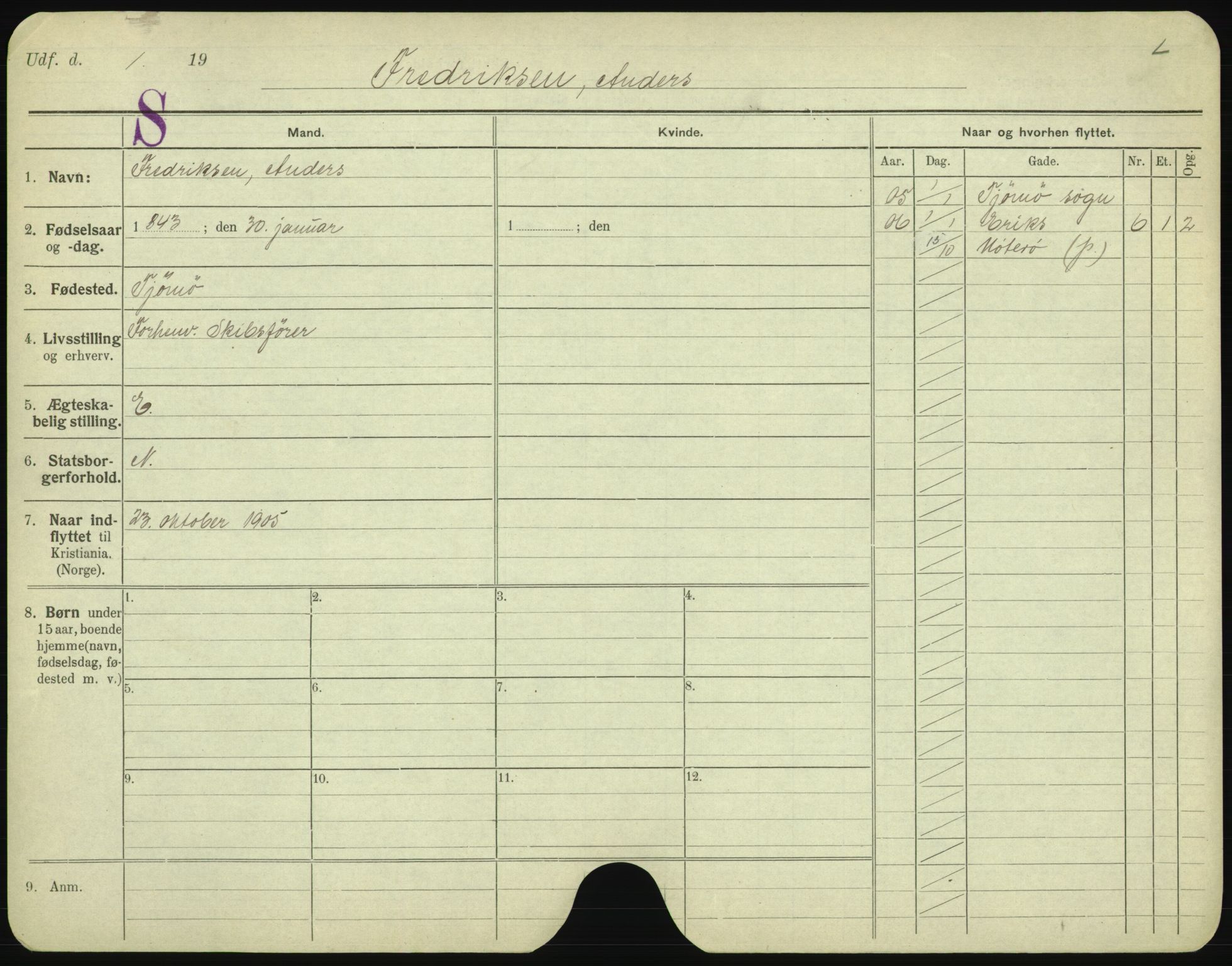 Oslo folkeregister, Registerkort, AV/SAO-A-11715/F/Fa/Fac/L0003: Menn, 1906-1914, p. 257a