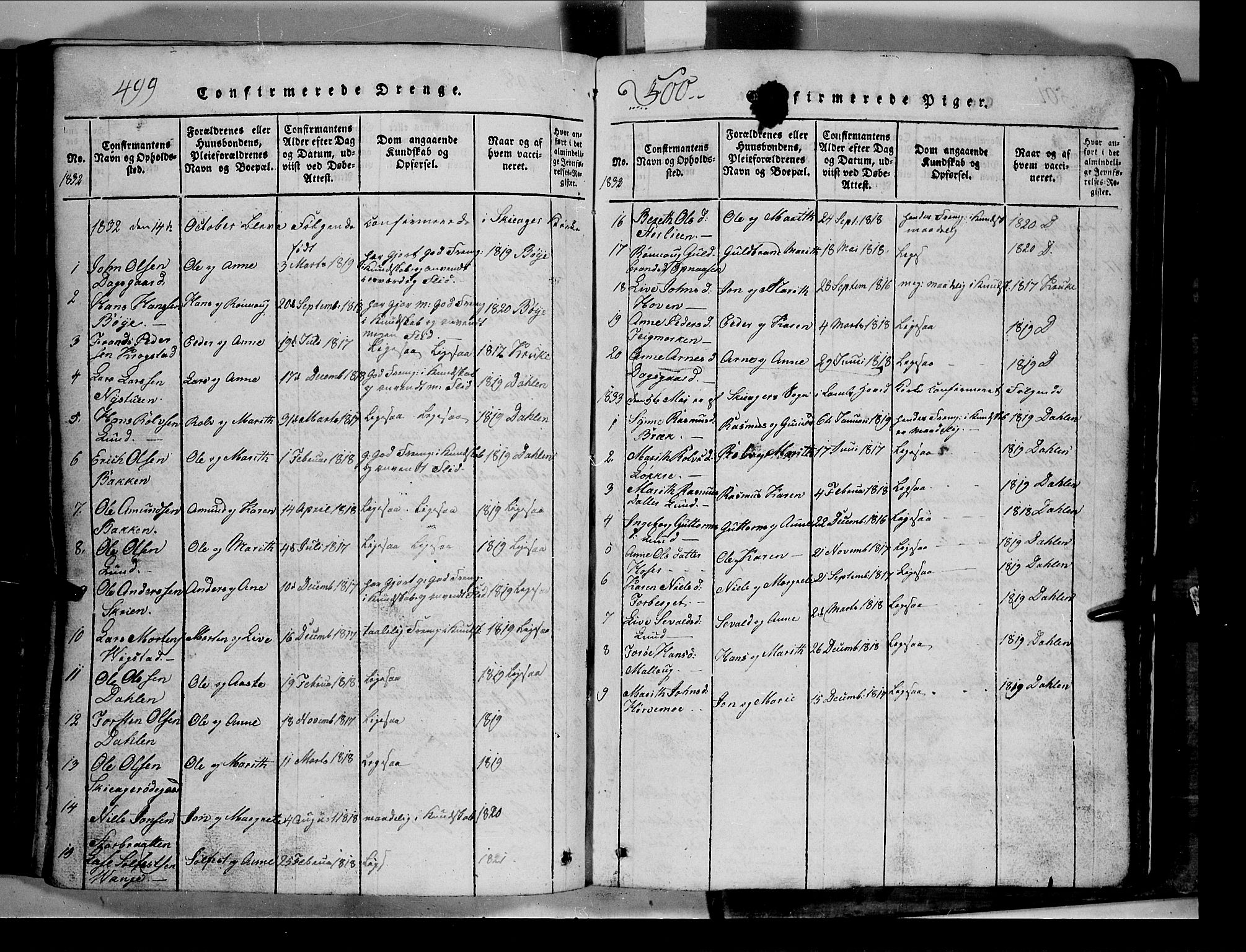 Lom prestekontor, SAH/PREST-070/L/L0003: Parish register (copy) no. 3, 1815-1844, p. 499-500