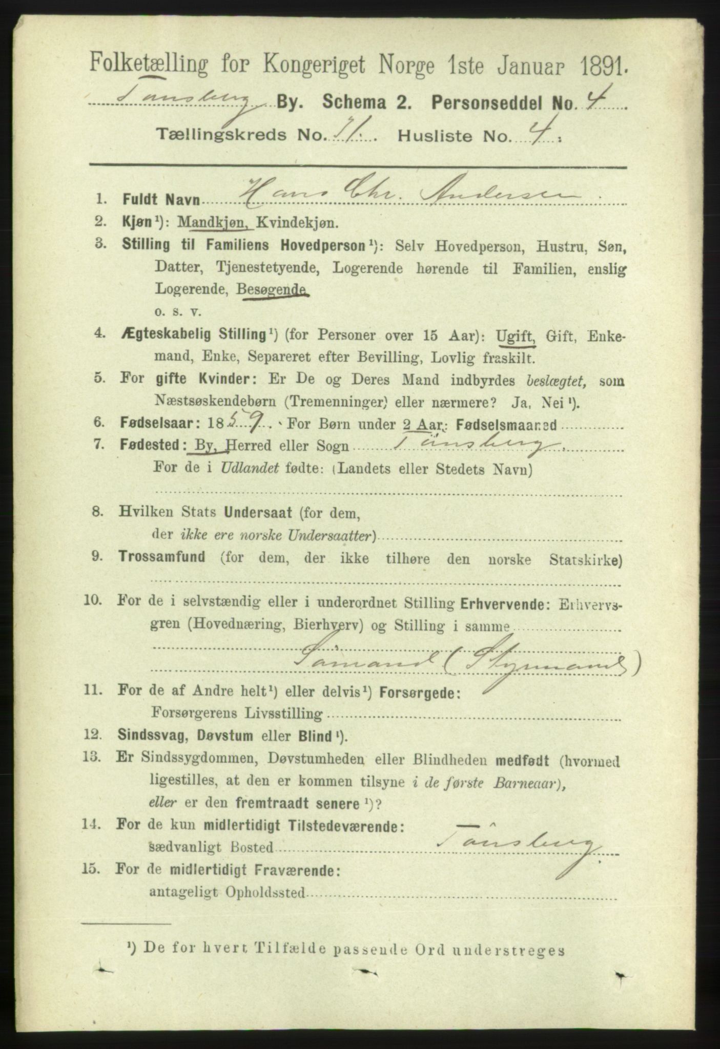 RA, 1891 census for 0705 Tønsberg, 1891, p. 7400