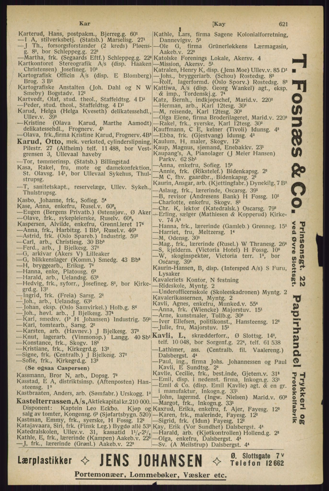 Kristiania/Oslo adressebok, PUBL/-, 1927, p. 621