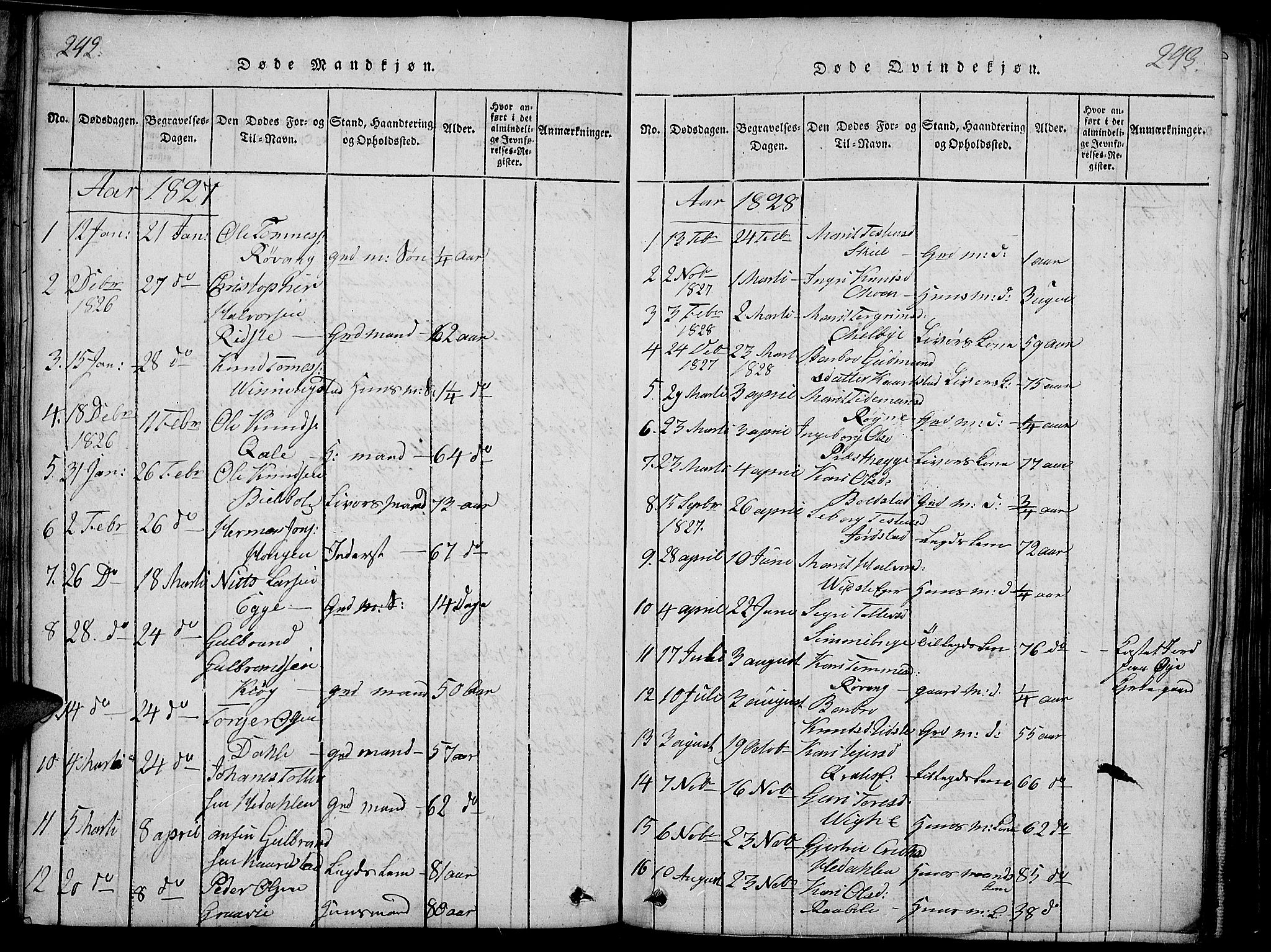 Slidre prestekontor, SAH/PREST-134/H/Ha/Haa/L0002: Parish register (official) no. 2, 1814-1830, p. 242-243