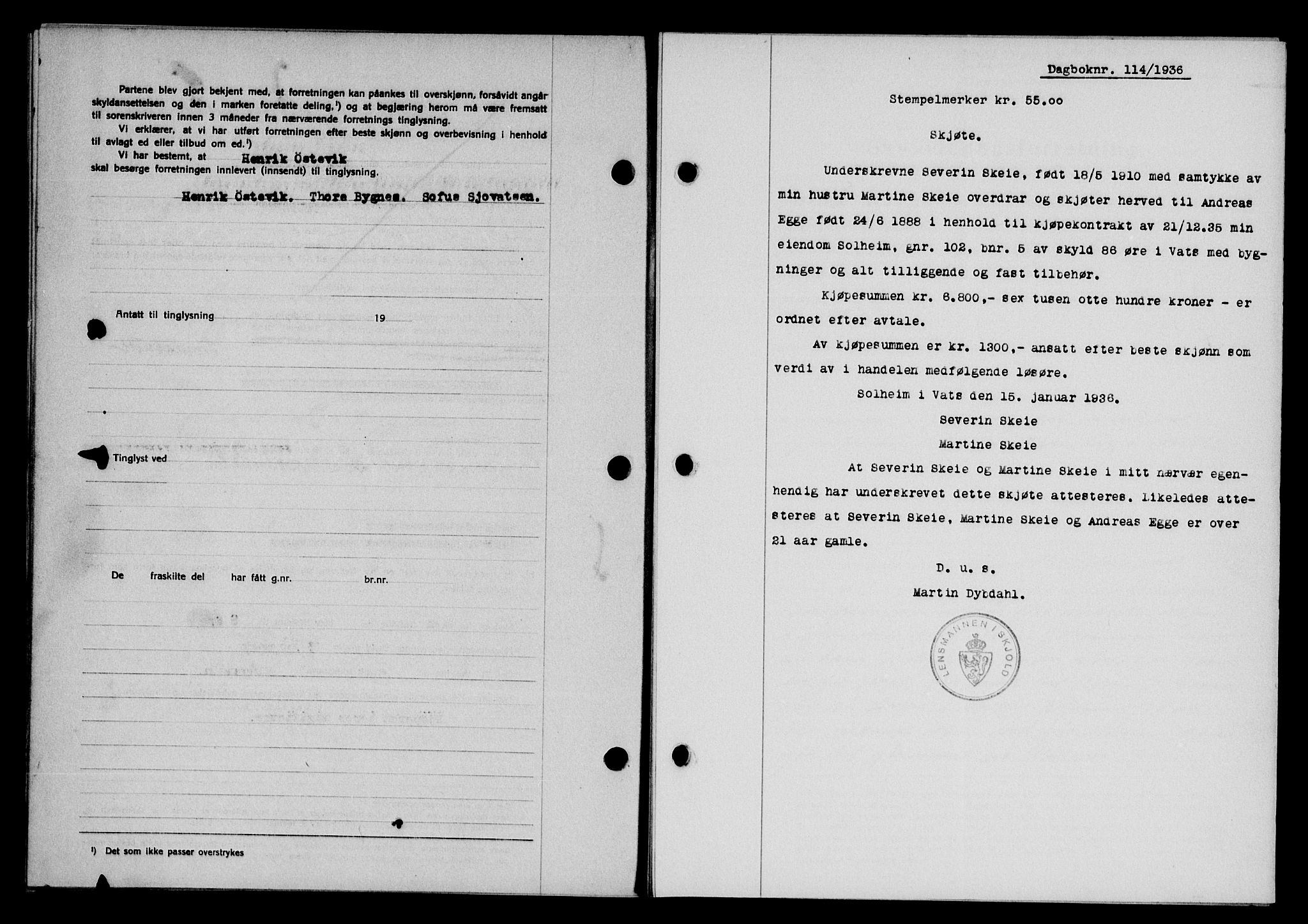Karmsund sorenskriveri, SAST/A-100311/01/II/IIB/L0066: Mortgage book no. 47A, 1936-1936, Diary no: : 114/1936