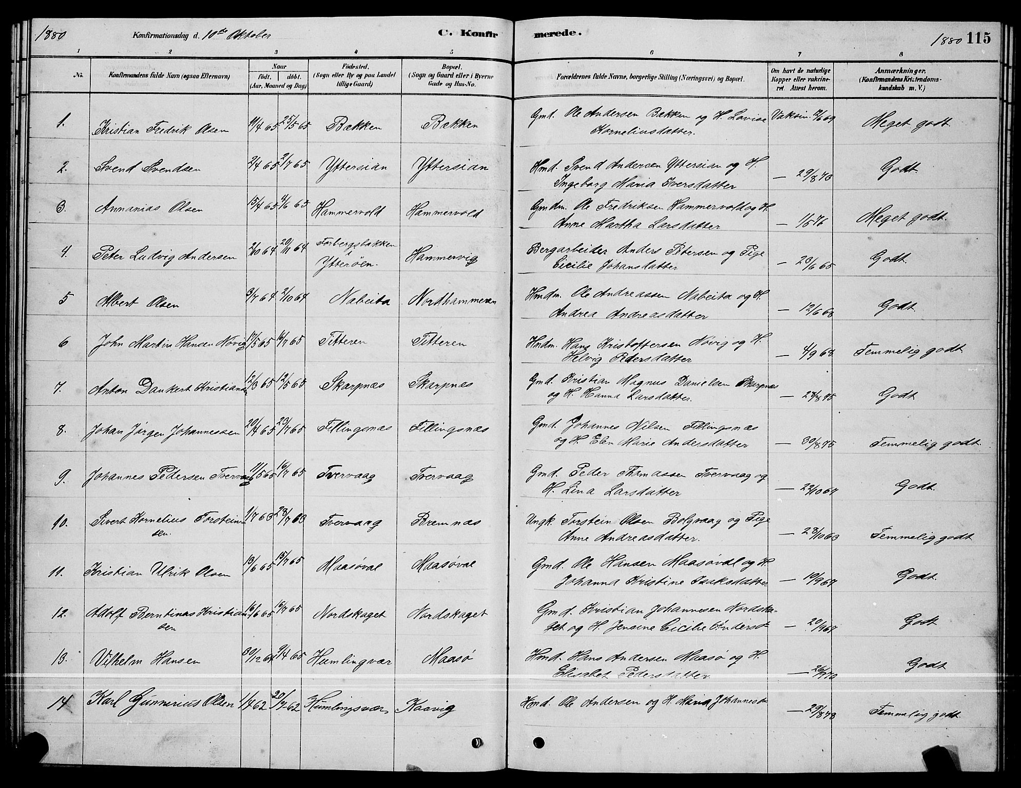 Ministerialprotokoller, klokkerbøker og fødselsregistre - Sør-Trøndelag, SAT/A-1456/640/L0585: Parish register (copy) no. 640C03, 1878-1891, p. 115