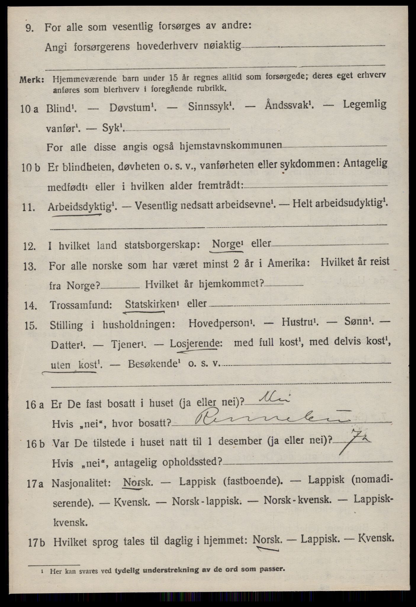 SAT, 1920 census for Rennebu, 1920, p. 3985