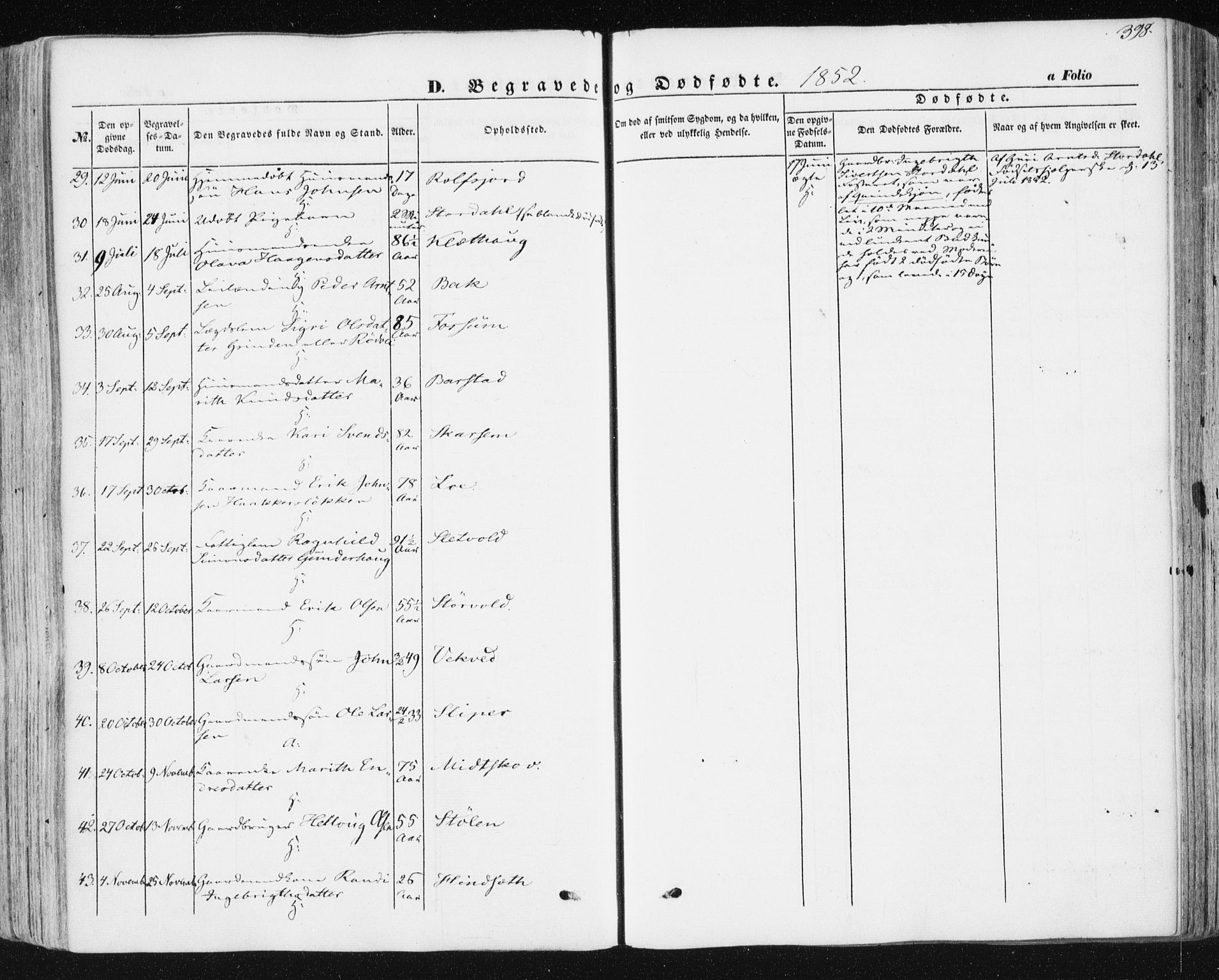 Ministerialprotokoller, klokkerbøker og fødselsregistre - Sør-Trøndelag, SAT/A-1456/678/L0899: Parish register (official) no. 678A08, 1848-1872, p. 398