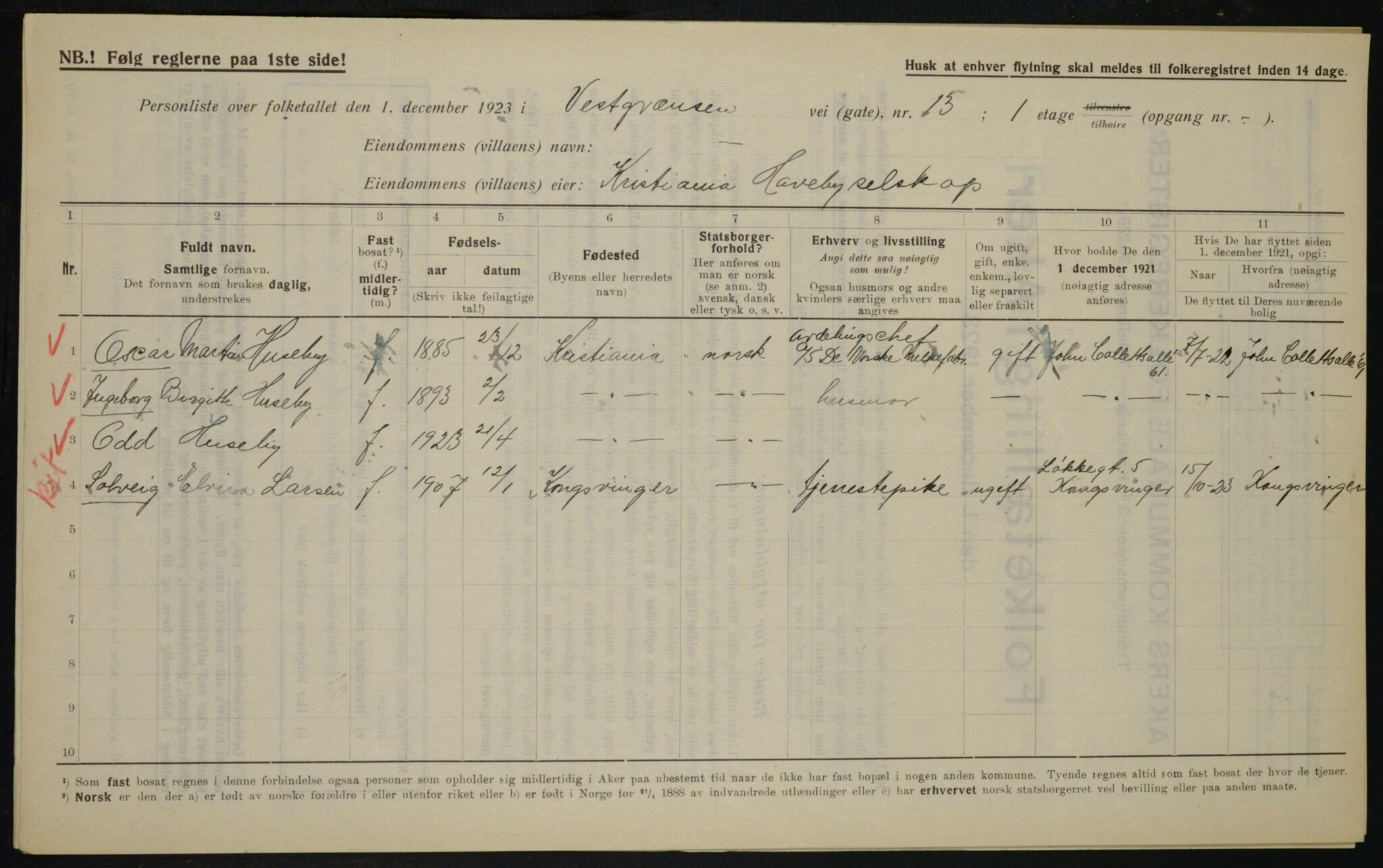 , Municipal Census 1923 for Aker, 1923, p. 21902