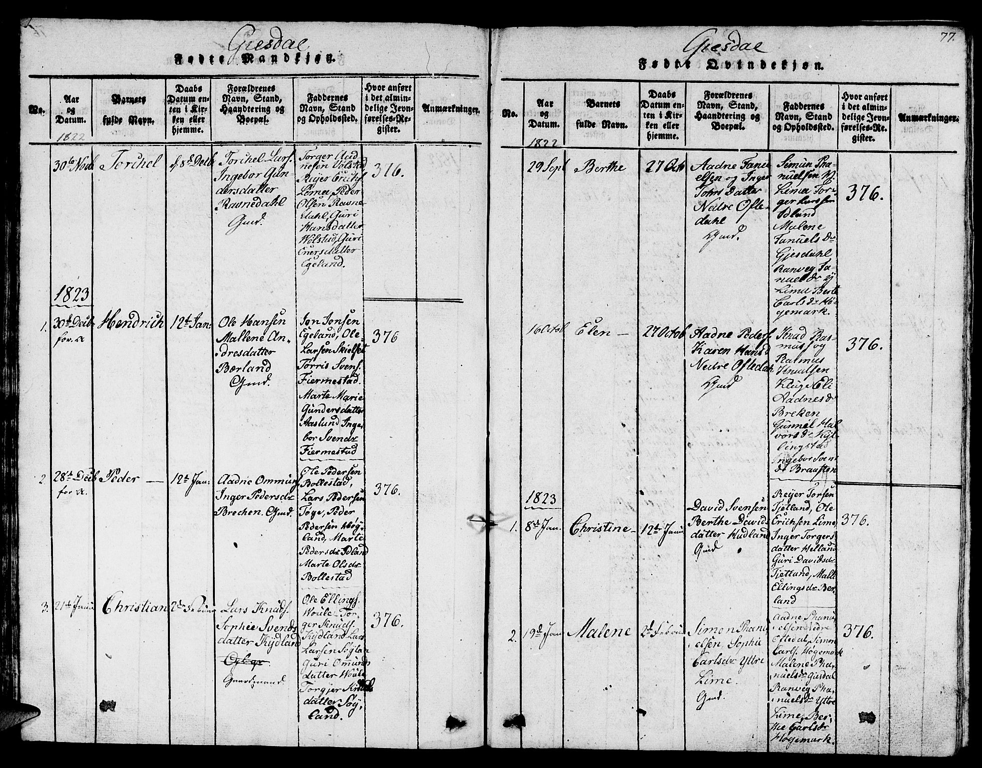 Lye sokneprestkontor, SAST/A-101794/001/30BB/L0001: Parish register (copy) no. B 1 /2, 1816-1826, p. 77