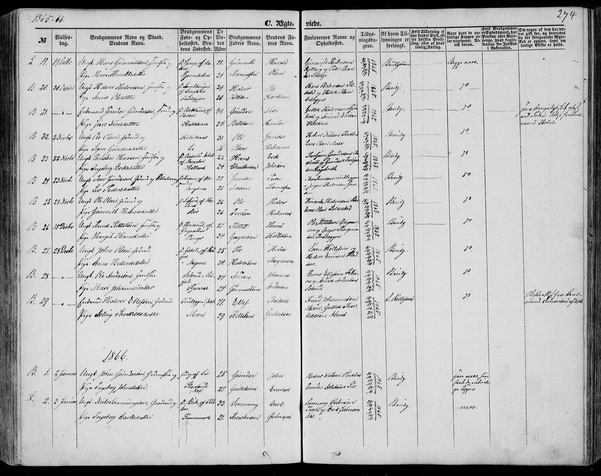Bø kirkebøker, AV/SAKO-A-257/F/Fa/L0009: Parish register (official) no. 9, 1862-1879, p. 274