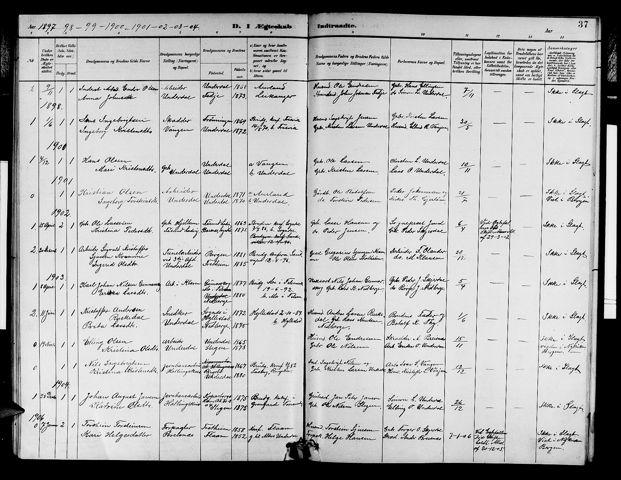 Aurland sokneprestembete, SAB/A-99937/H/Hb/Hbd/L0002: Parish register (copy) no. D 2, 1883-1920, p. 37