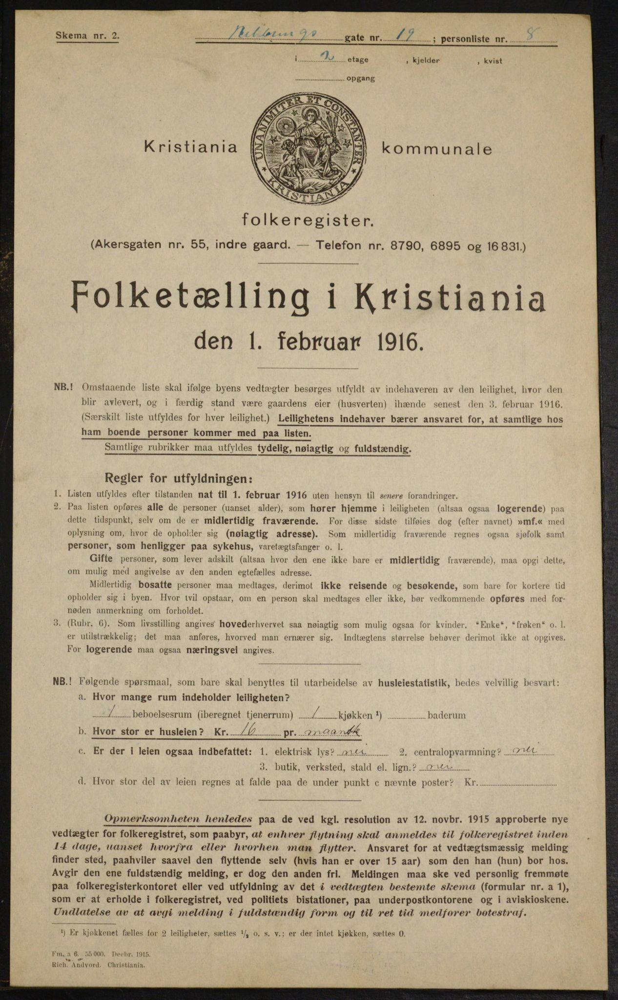 OBA, Municipal Census 1916 for Kristiania, 1916, p. 85175