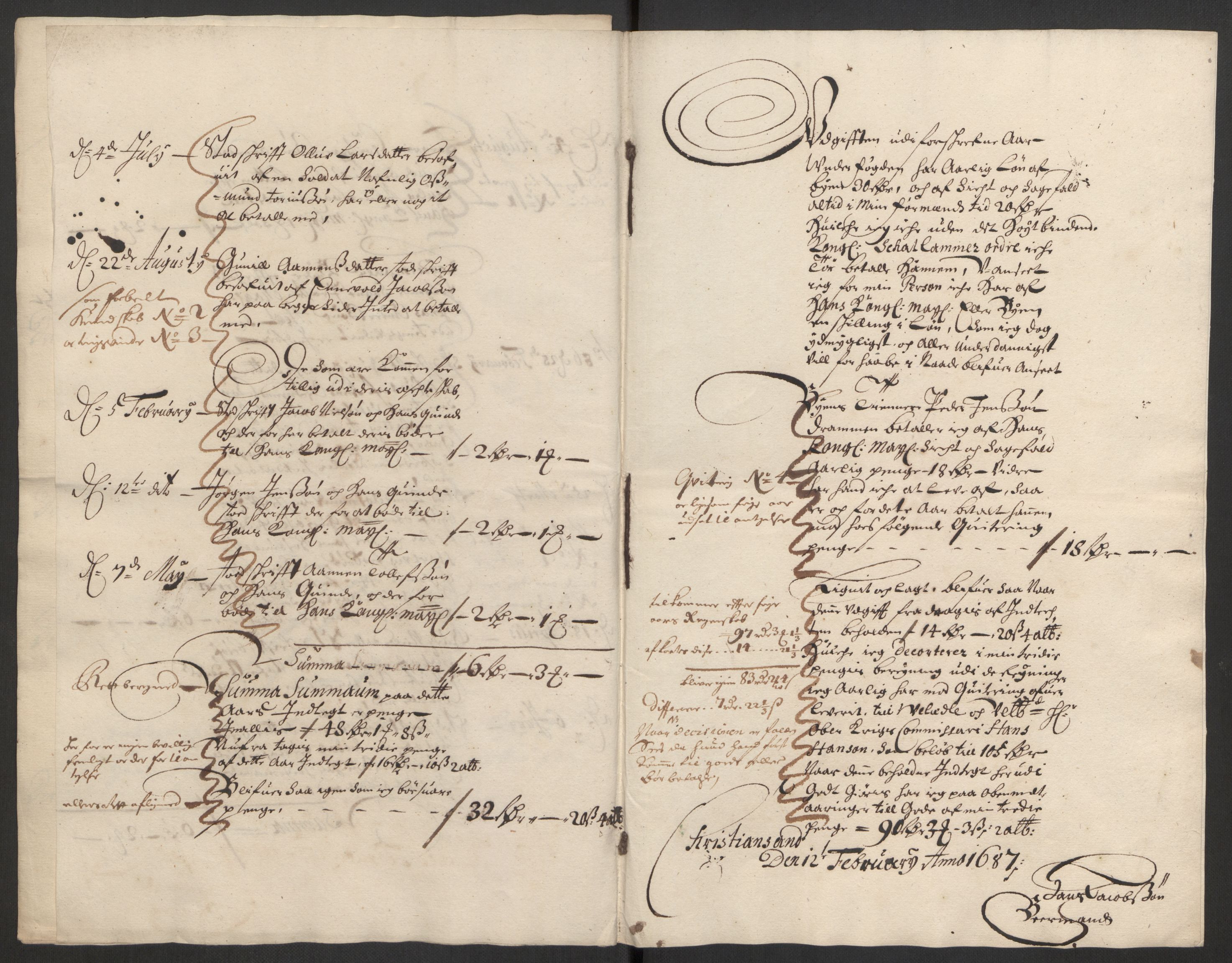 Rentekammeret inntil 1814, Reviderte regnskaper, Byregnskaper, RA/EA-4066/R/Rm/L0285: [M18] Sikt og sakefall, 1681-1718, p. 77