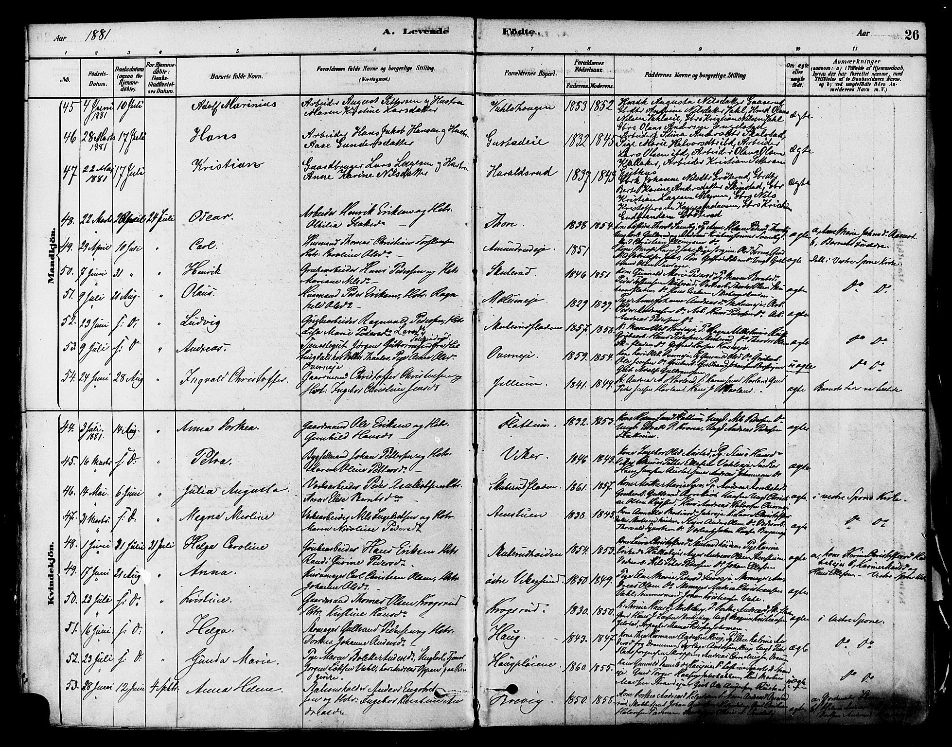 Modum kirkebøker, AV/SAKO-A-234/F/Fa/L0011: Parish register (official) no. 11, 1877-1889, p. 26