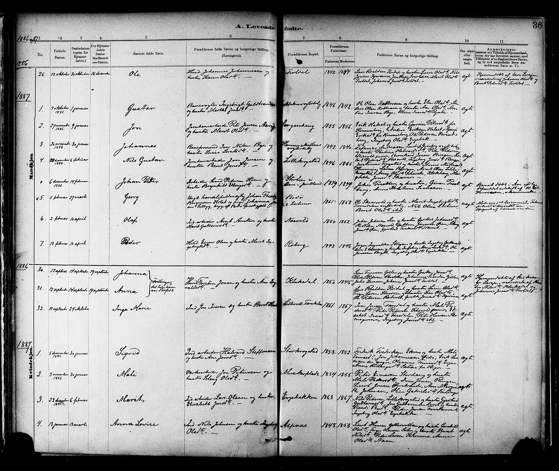Ministerialprotokoller, klokkerbøker og fødselsregistre - Nord-Trøndelag, SAT/A-1458/706/L0047: Parish register (official) no. 706A03, 1878-1892, p. 36