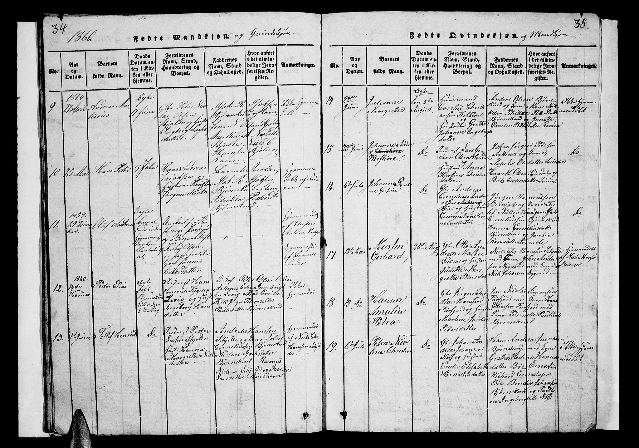 Ministerialprotokoller, klokkerbøker og fødselsregistre - Nordland, SAT/A-1459/899/L1446: Parish register (copy) no. 899C01, 1820-1868, p. 34-35