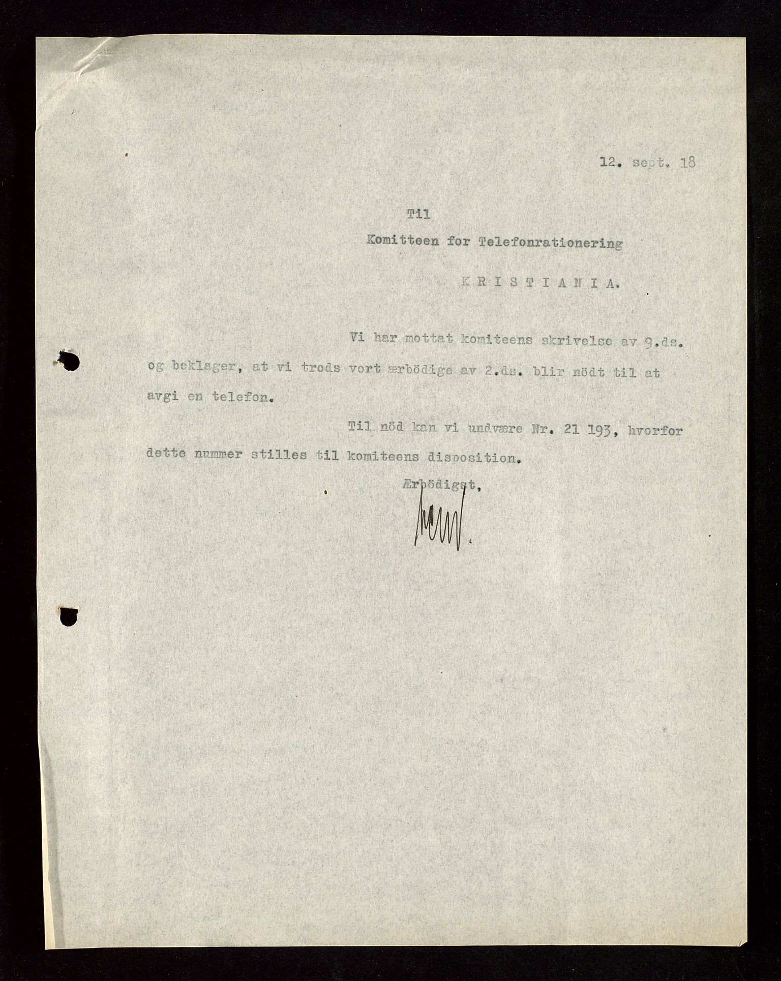 Pa 1521 - A/S Norske Shell, AV/SAST-A-101915/E/Ea/Eaa/L0003: Sjefskorrespondanse, 1918, p. 279