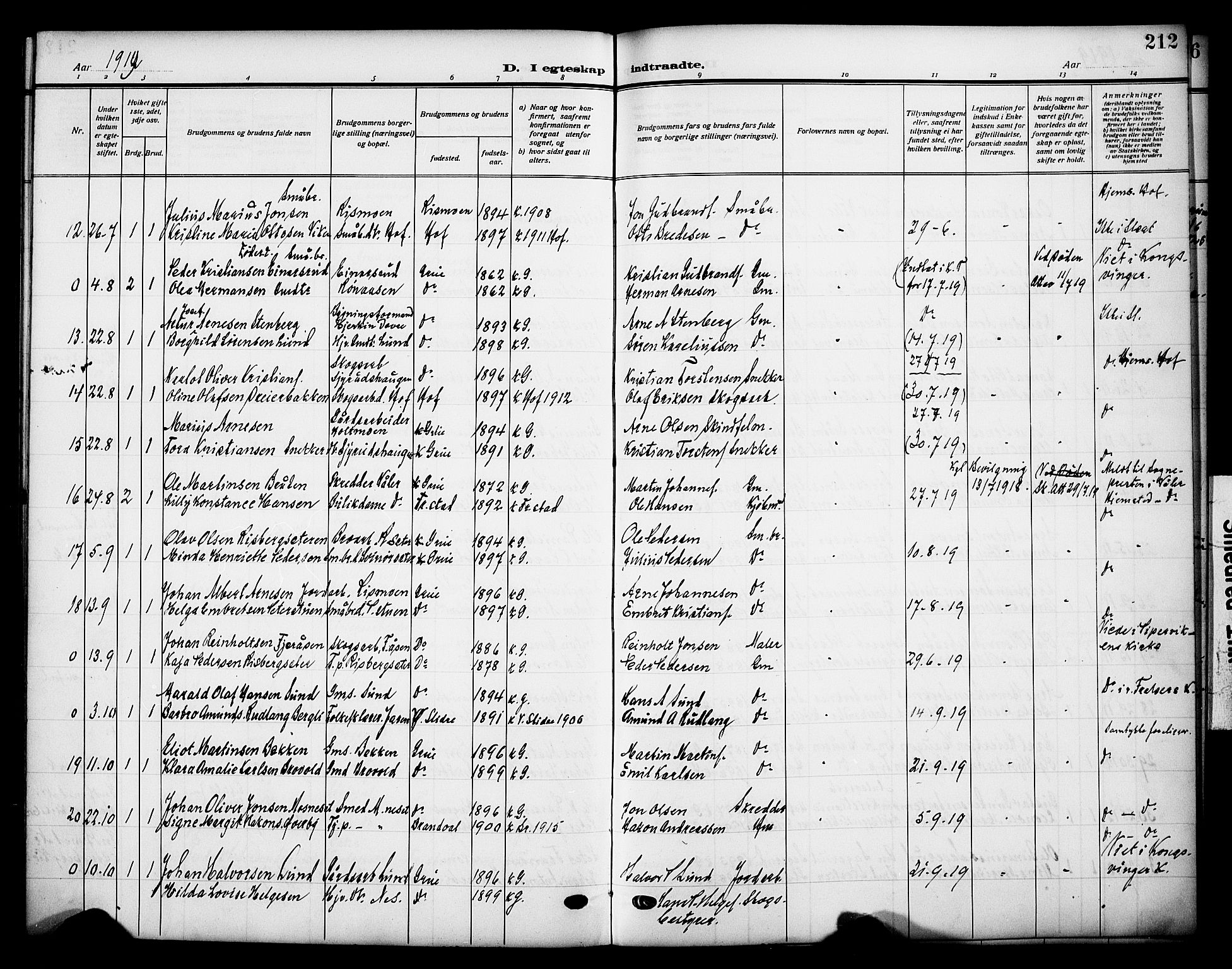 Grue prestekontor, AV/SAH-PREST-036/H/Ha/Haa/L0015: Parish register (official) no. 15, 1911-1922, p. 212