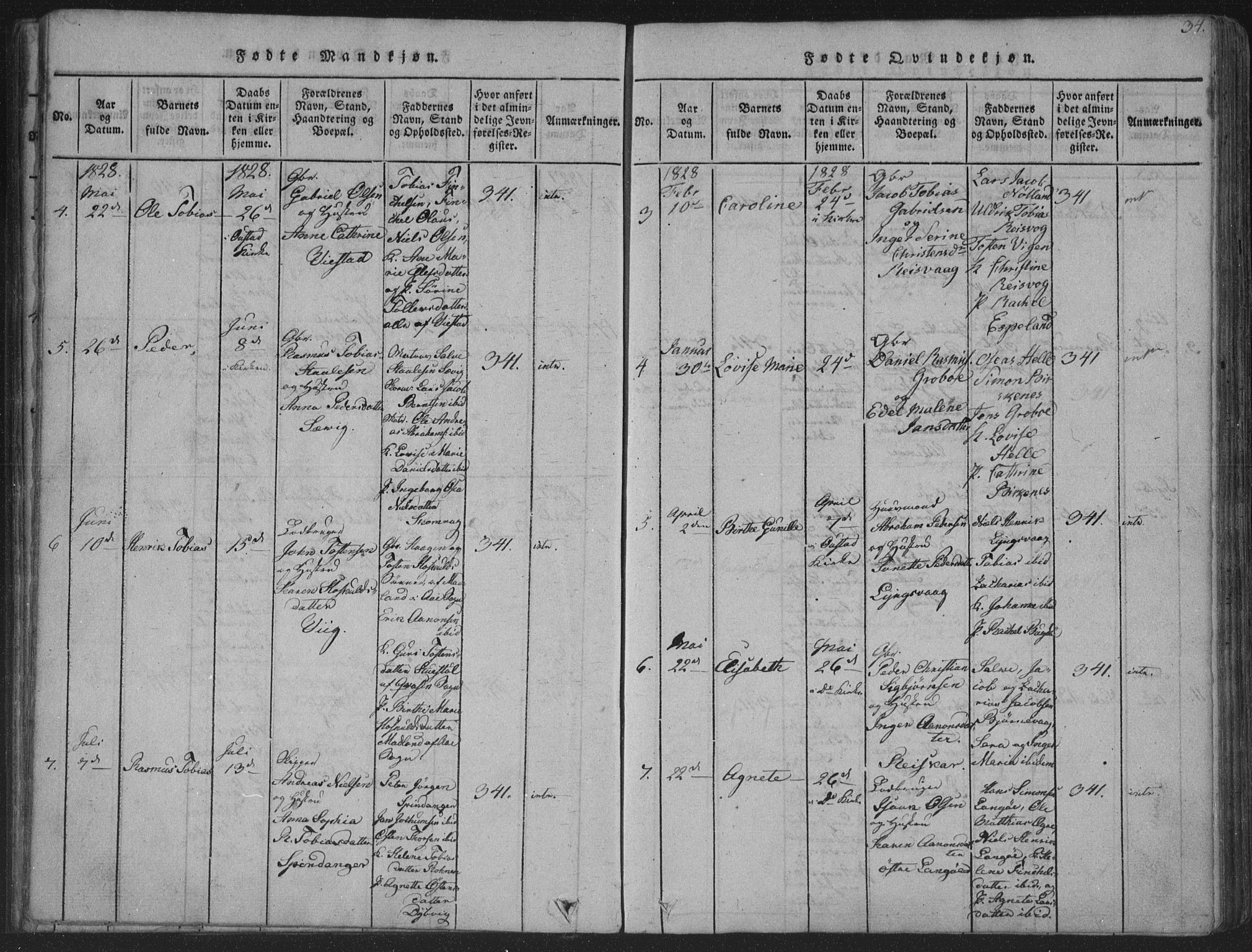 Herad sokneprestkontor, SAK/1111-0018/F/Fa/Fab/L0002: Parish register (official) no. A 2, 1816-1844, p. 34