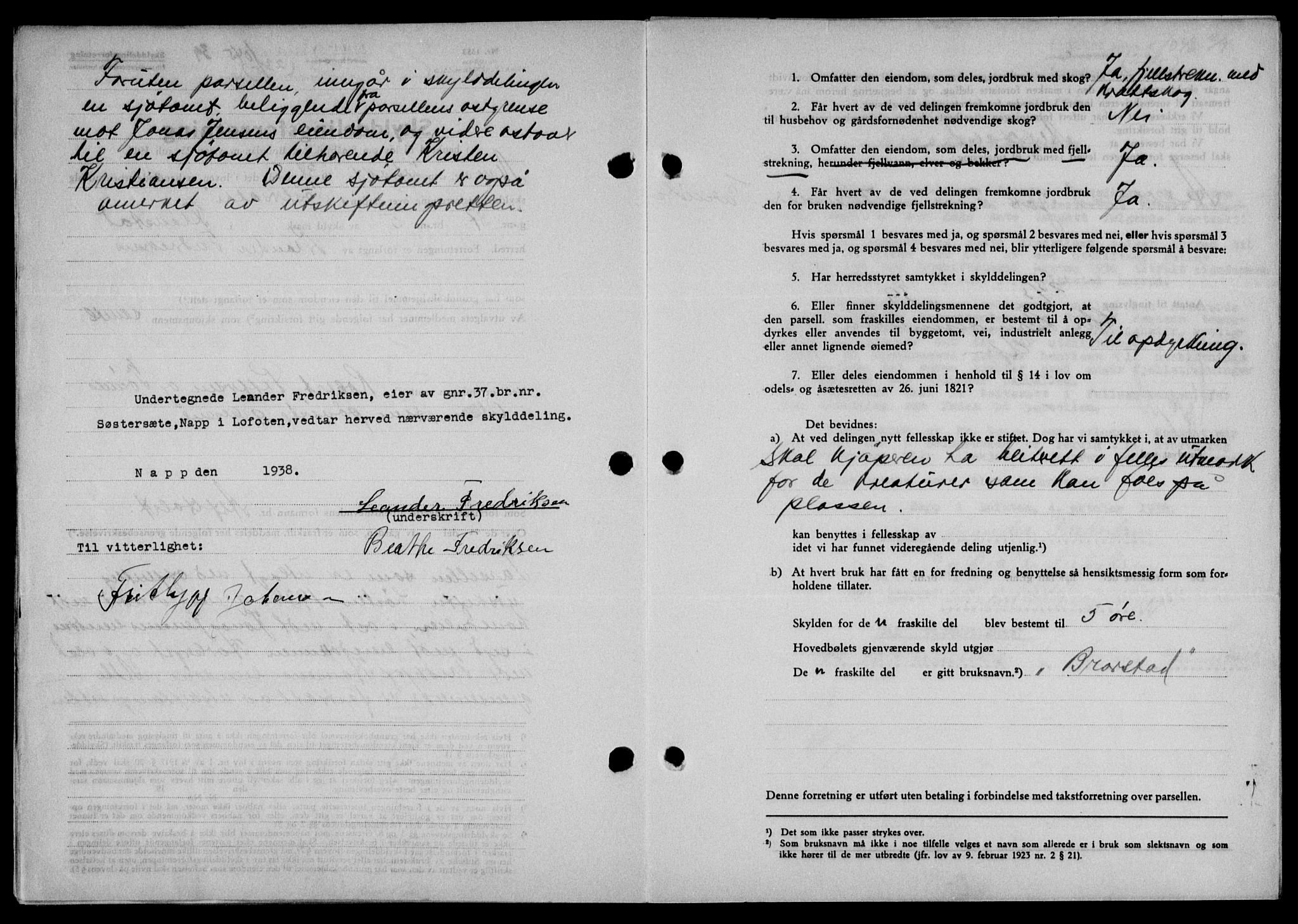 Lofoten sorenskriveri, SAT/A-0017/1/2/2C/L0005a: Mortgage book no. 5a, 1939-1939, Diary no: : 1045/1939