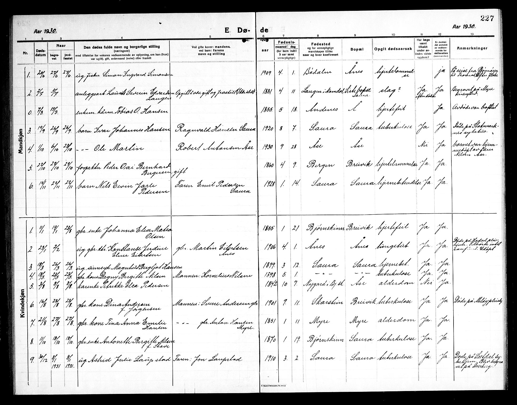 Ministerialprotokoller, klokkerbøker og fødselsregistre - Nordland, AV/SAT-A-1459/897/L1415: Parish register (copy) no. 897C05, 1916-1945, p. 227