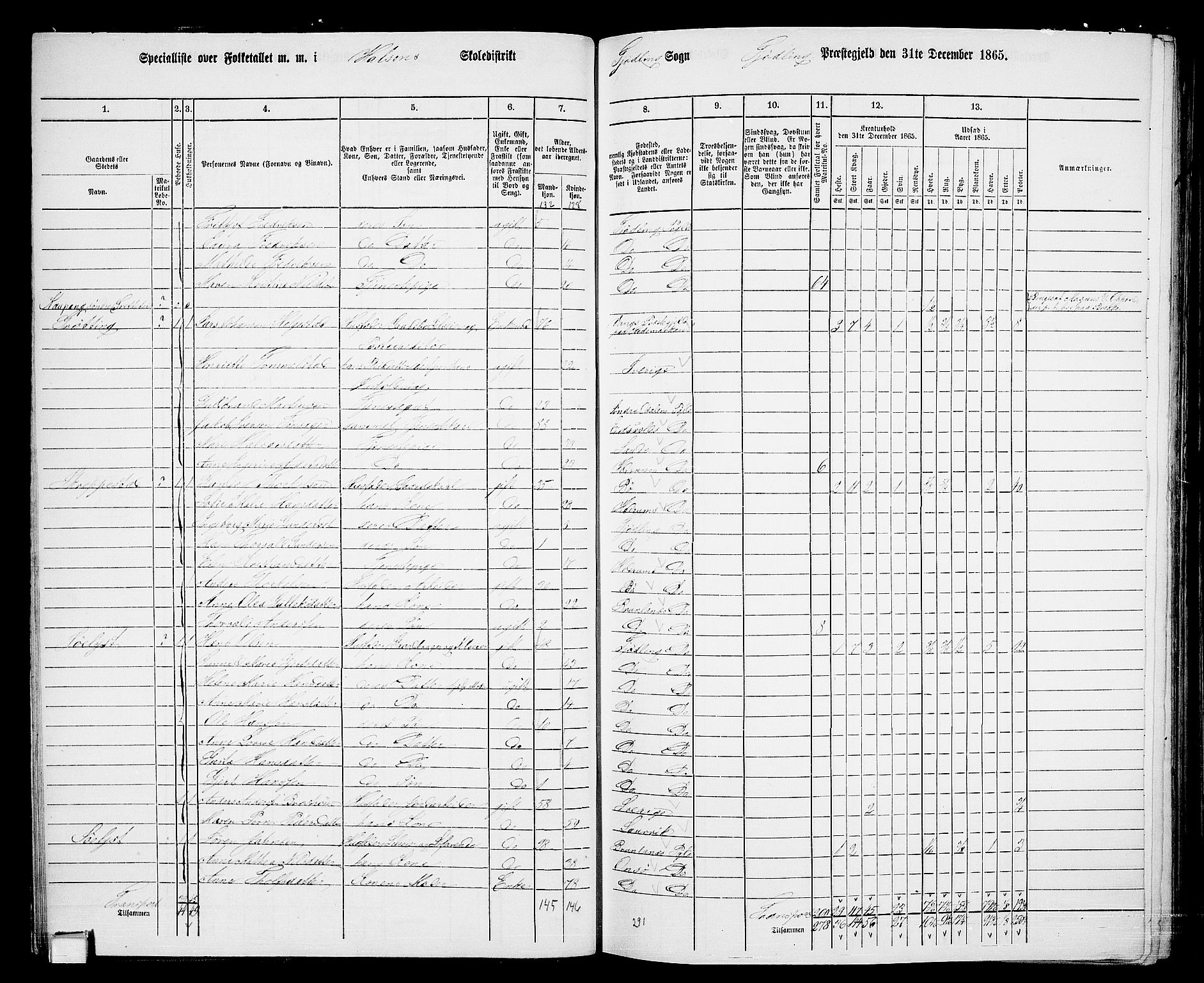 RA, 1865 census for Tjølling, 1865, p. 49