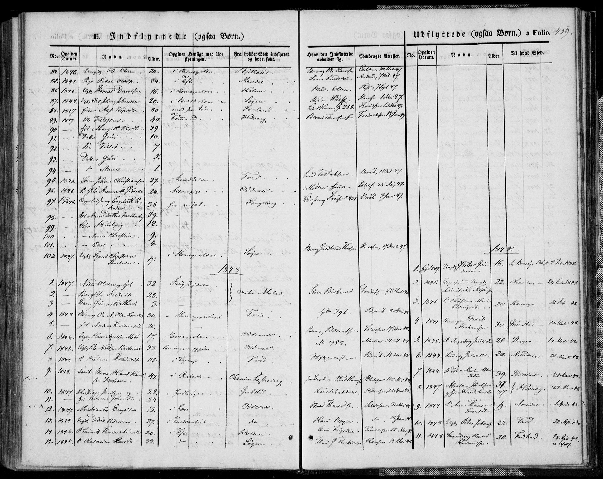 Kristiansand domprosti, AV/SAK-1112-0006/F/Fa/L0013: Parish register (official) no. A 13, 1842-1851, p. 459