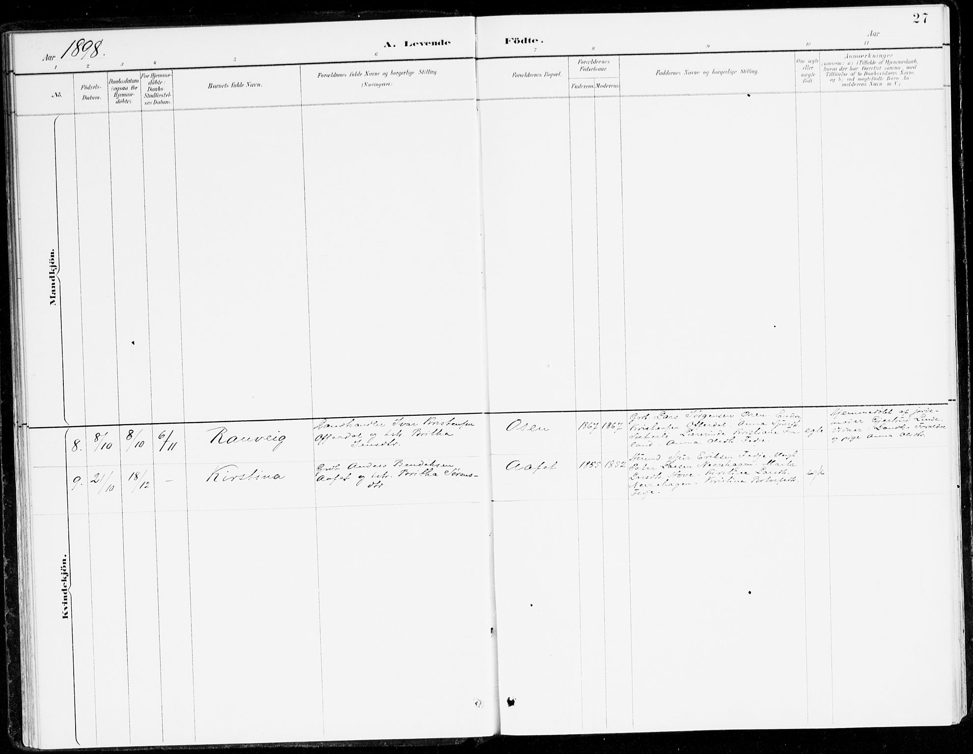 Leikanger sokneprestembete, SAB/A-81001: Parish register (official) no. D 1, 1887-1922, p. 27