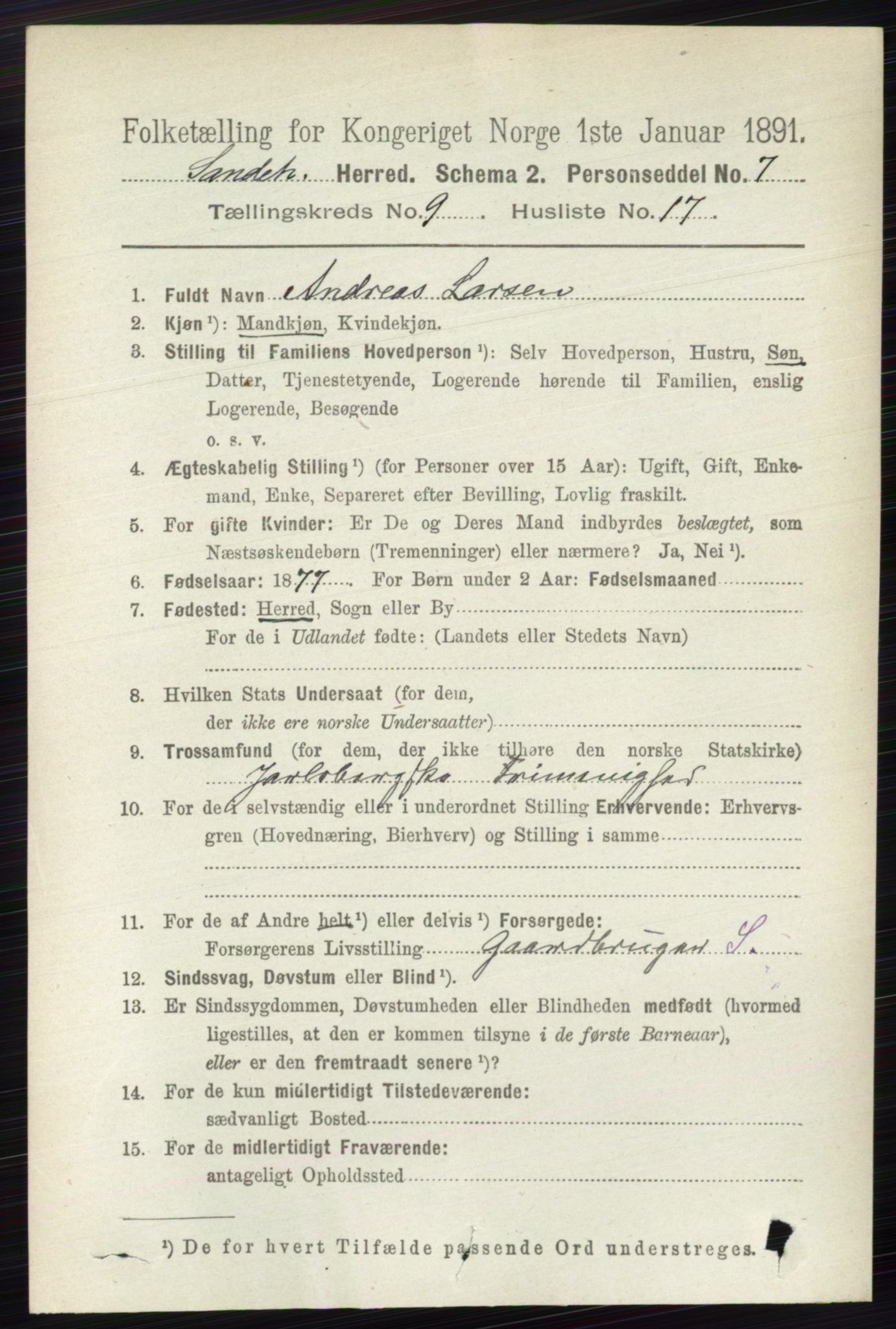 RA, 1891 census for 0724 Sandeherred, 1891, p. 5648