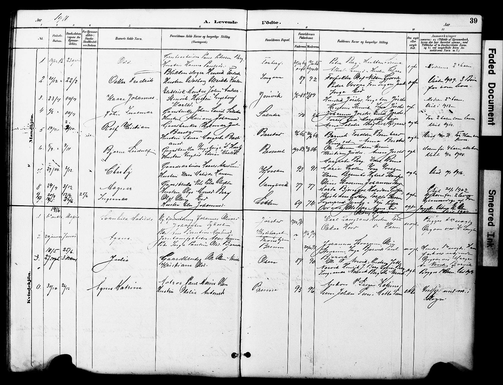 Ministerialprotokoller, klokkerbøker og fødselsregistre - Nord-Trøndelag, SAT/A-1458/722/L0226: Parish register (copy) no. 722C02, 1889-1927, p. 39