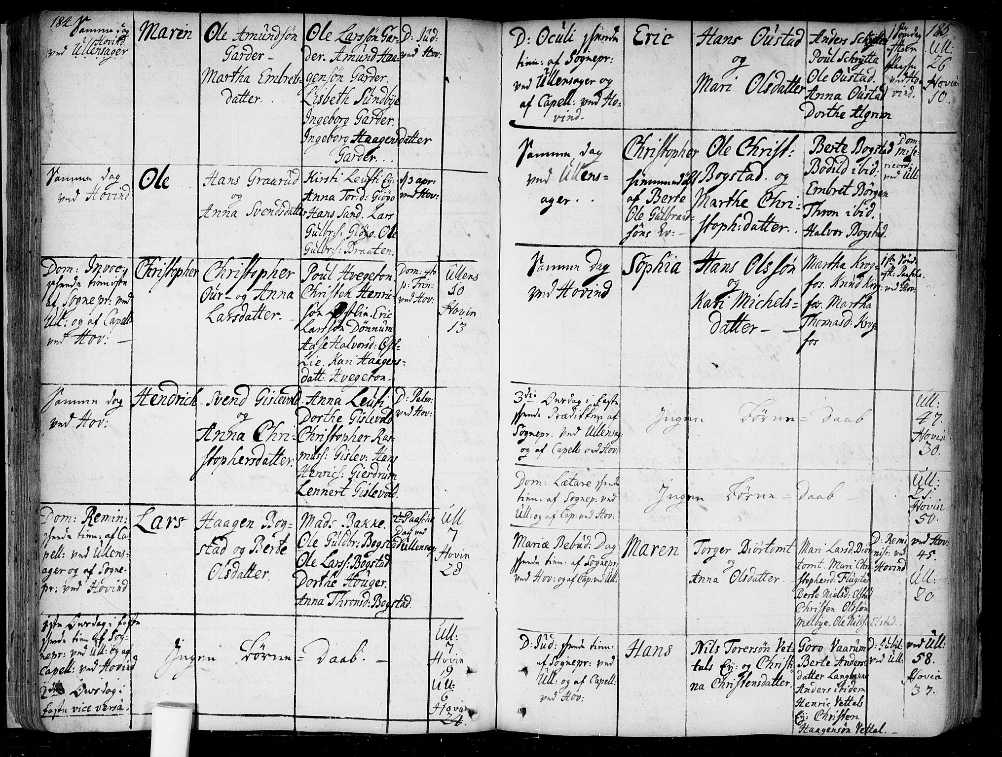 Ullensaker prestekontor Kirkebøker, SAO/A-10236a/F/Fa/L0005: Parish register (official) no. I 5, 1733-1762, p. 184-185