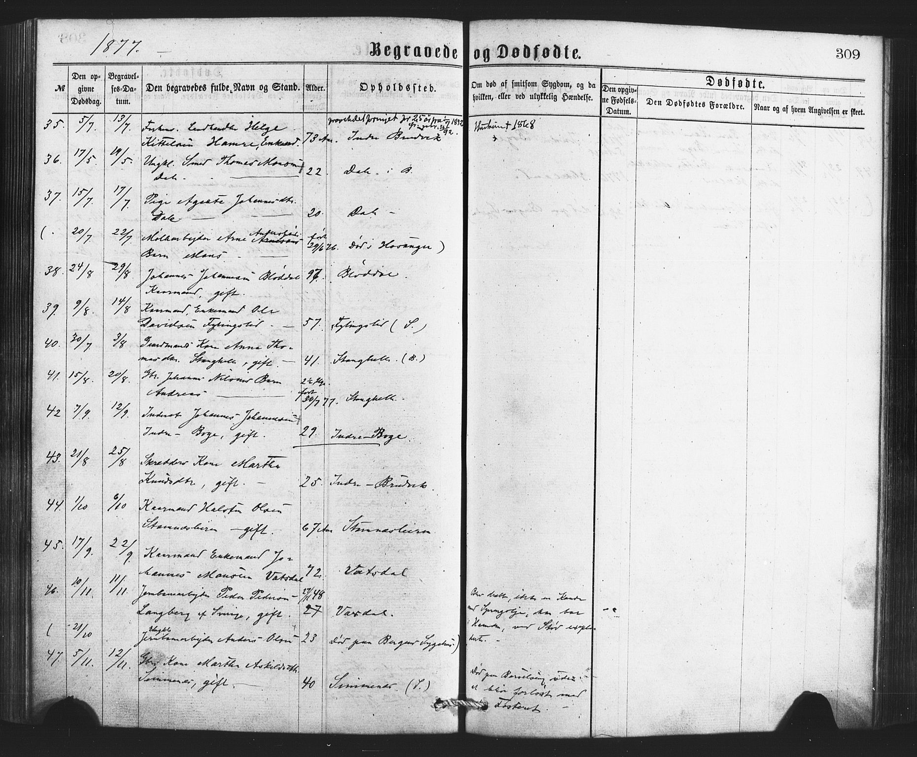 Bruvik Sokneprestembete, AV/SAB-A-74701/H/Haa: Parish register (official) no. A 1, 1869-1877, p. 309