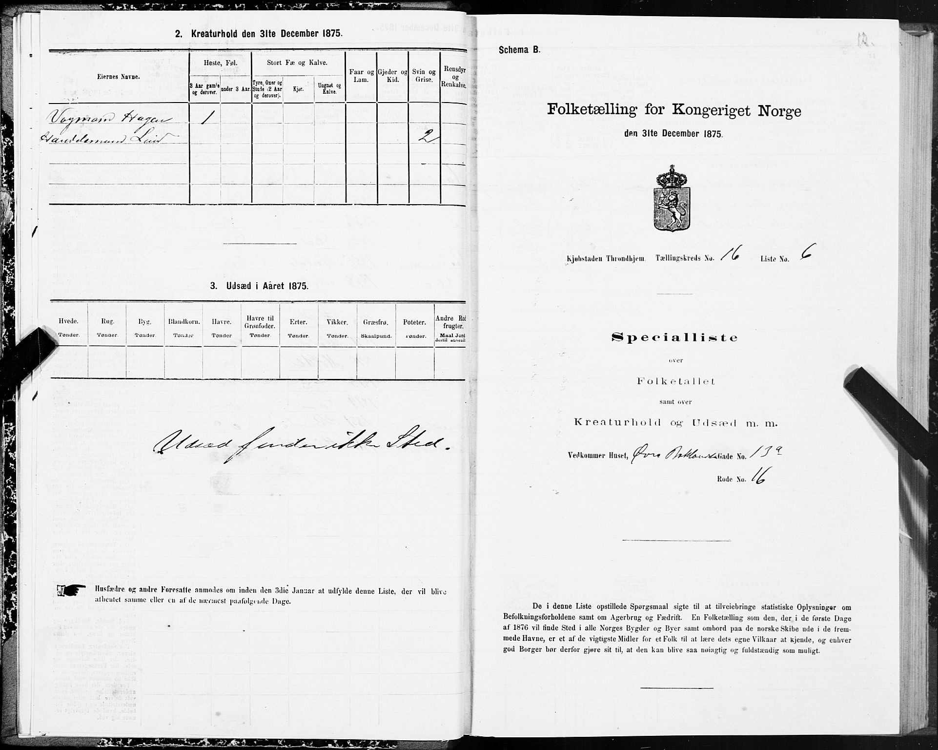 SAT, 1875 census for 1601 Trondheim, 1875, p. 9012