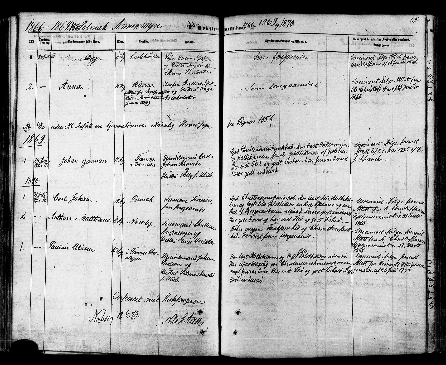 Nesseby sokneprestkontor, SATØ/S-1330/H/Ha/L0003kirke: Parish register (official) no. 3 /2, 1866-1876, p. 175