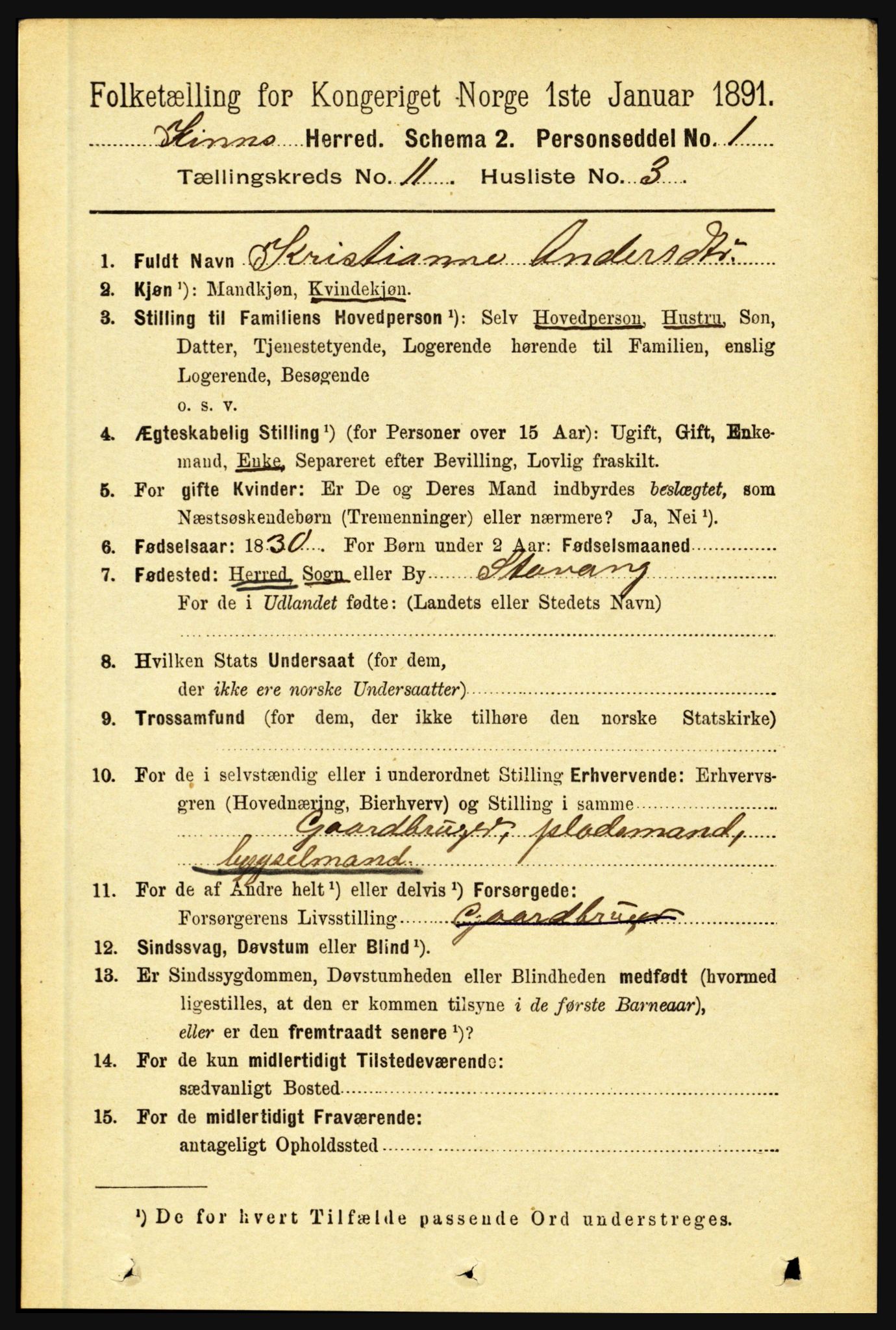RA, 1891 census for 1437 Kinn, 1891, p. 4076