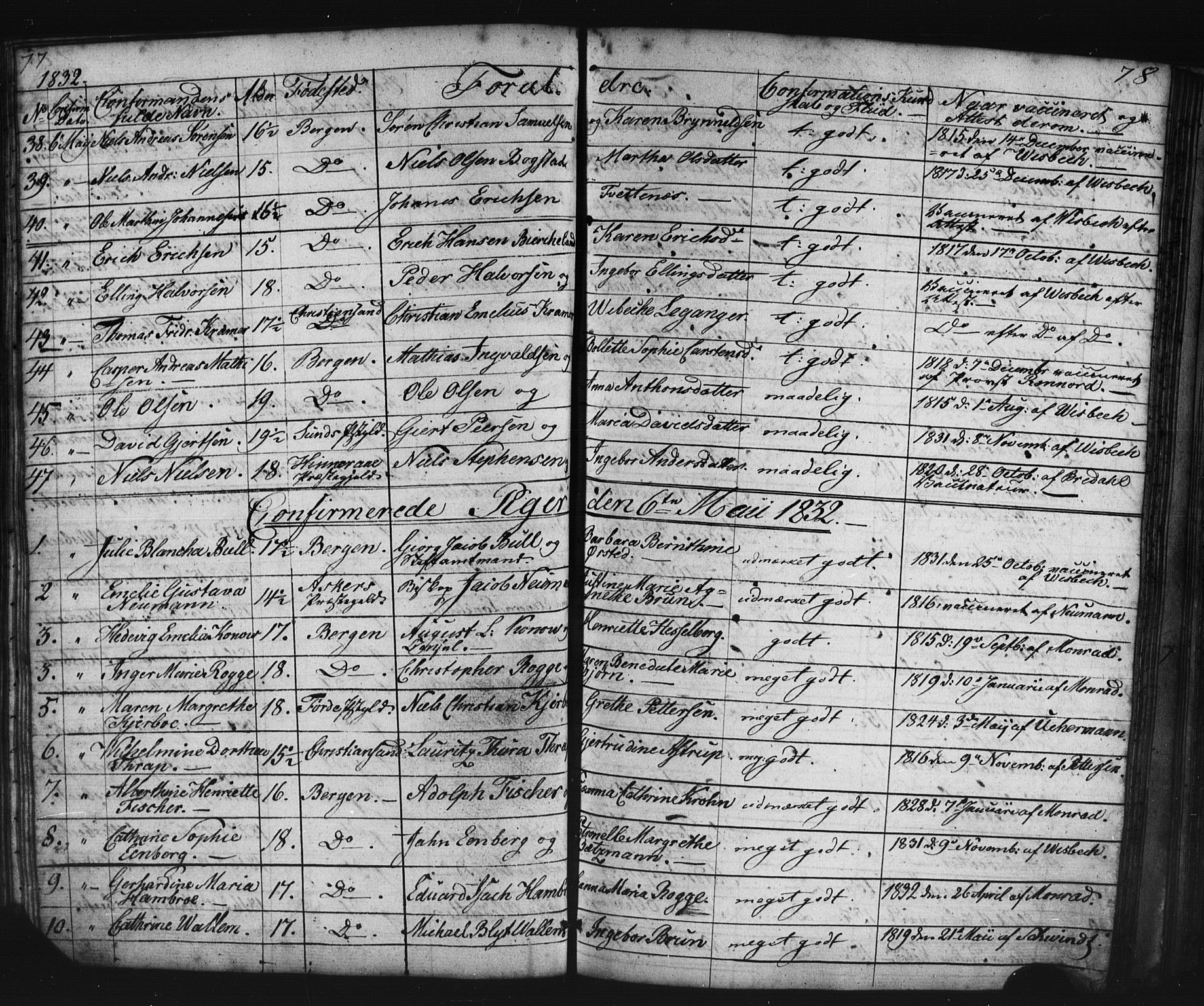 Domkirken sokneprestembete, AV/SAB-A-74801/H/Haa/L0063: Curate's parish register no. A 1, 1821-1848, p. 77-78