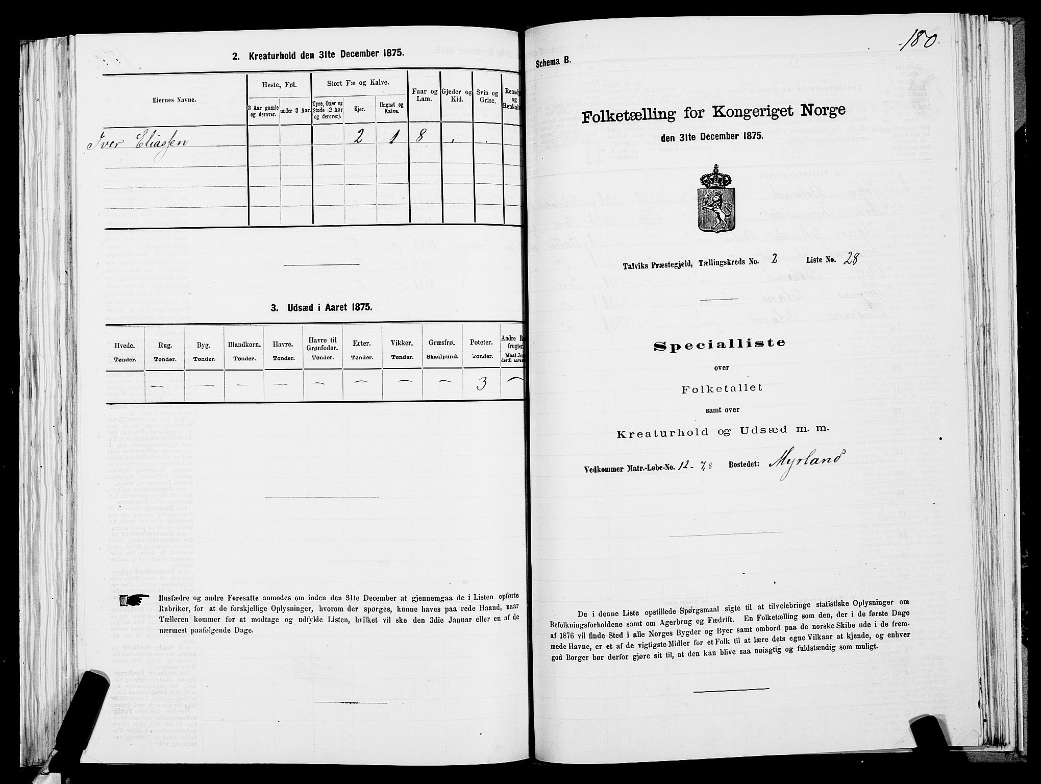 SATØ, 1875 census for 2013P Talvik, 1875, p. 1180