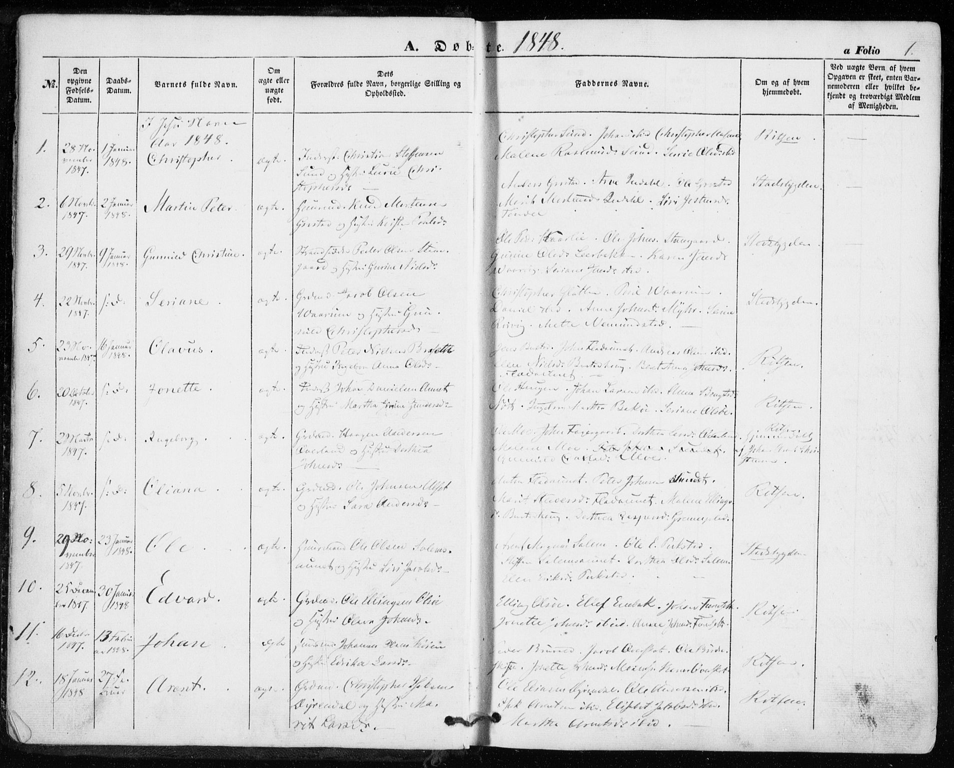 Ministerialprotokoller, klokkerbøker og fødselsregistre - Sør-Trøndelag, SAT/A-1456/646/L0611: Parish register (official) no. 646A09, 1848-1857, p. 1