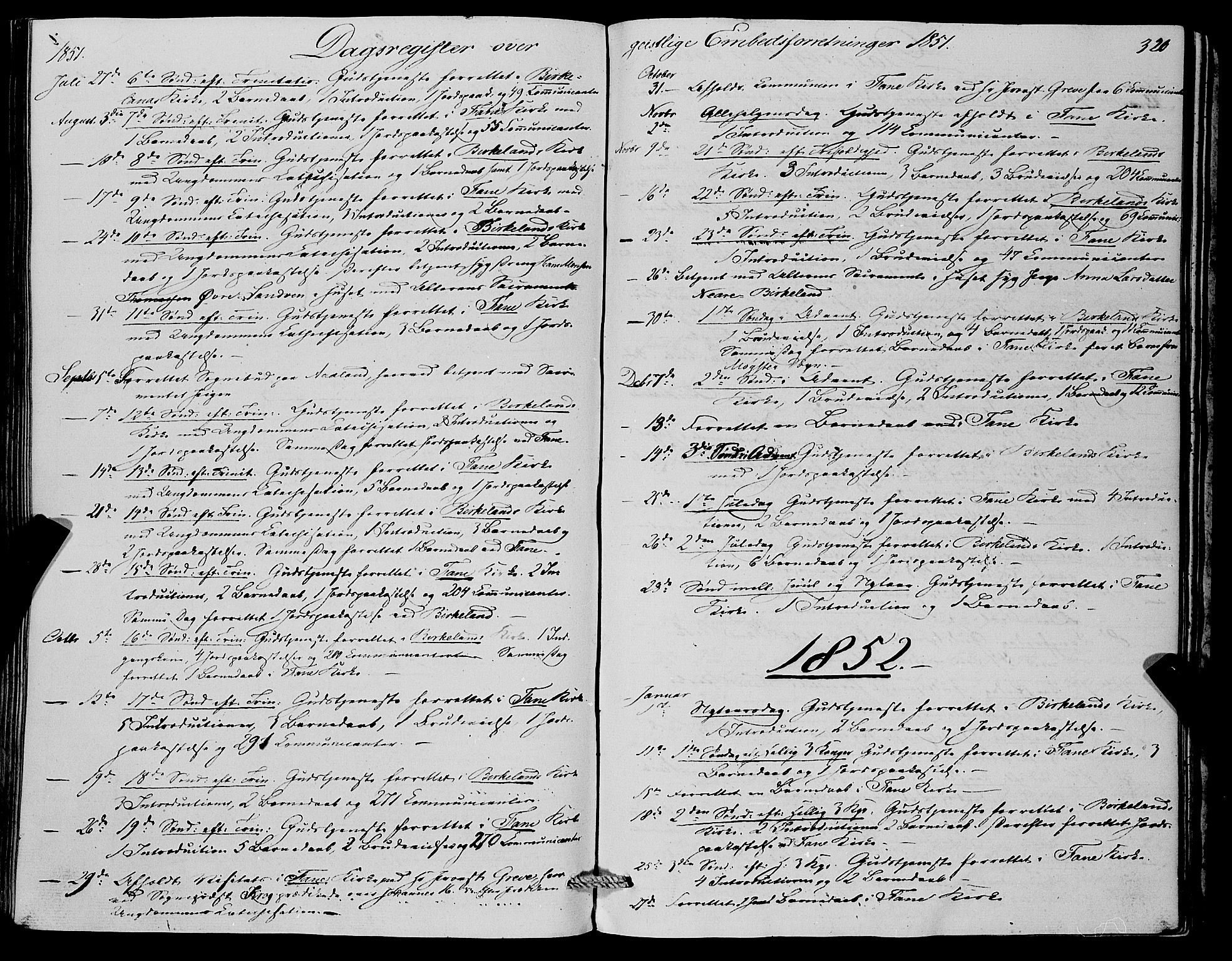 Fana Sokneprestembete, SAB/A-75101/H/Haa/Haaa/L0011: Parish register (official) no. A 11, 1851-1862, p. 320