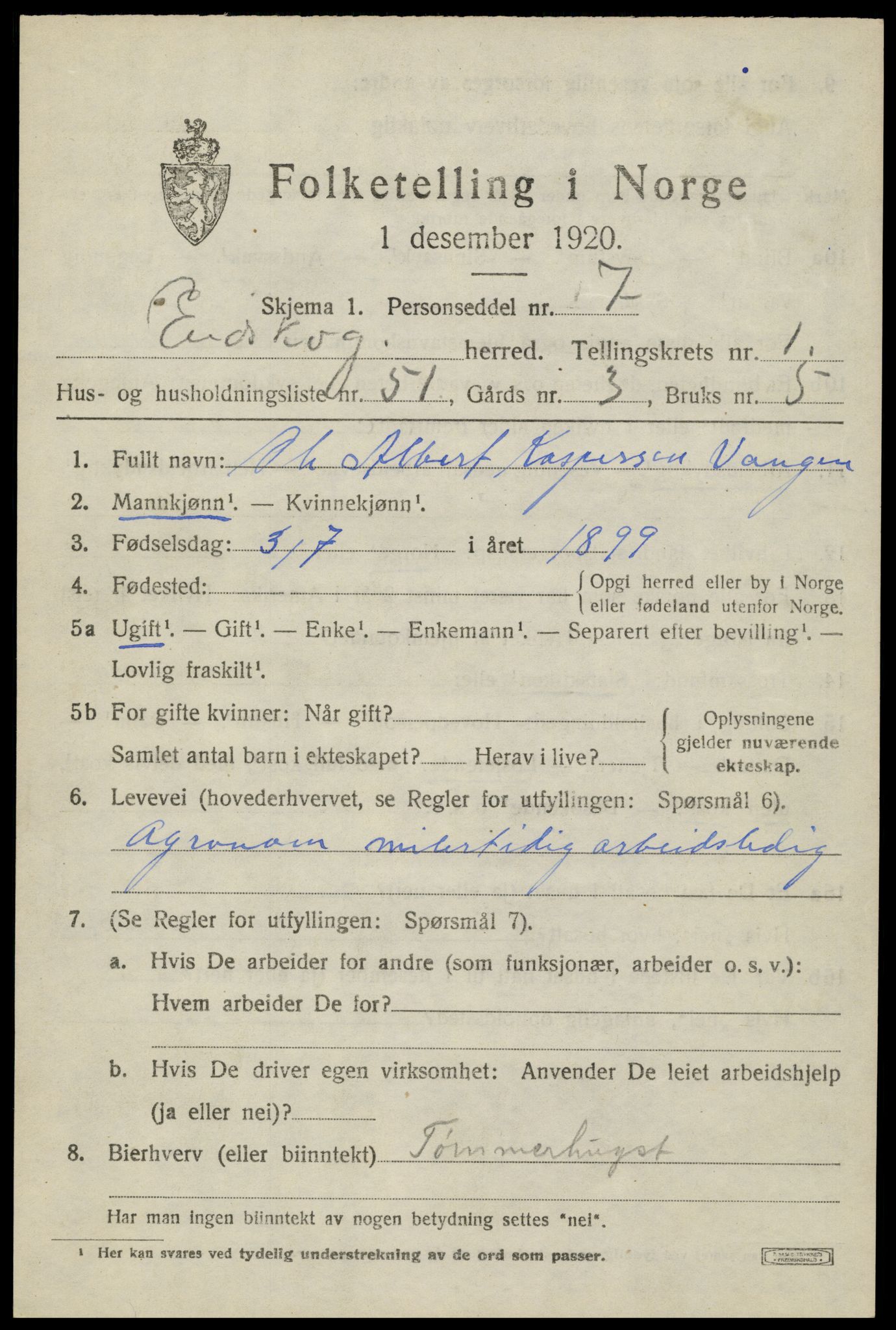 SAH, 1920 census for Eidskog, 1920, p. 3003